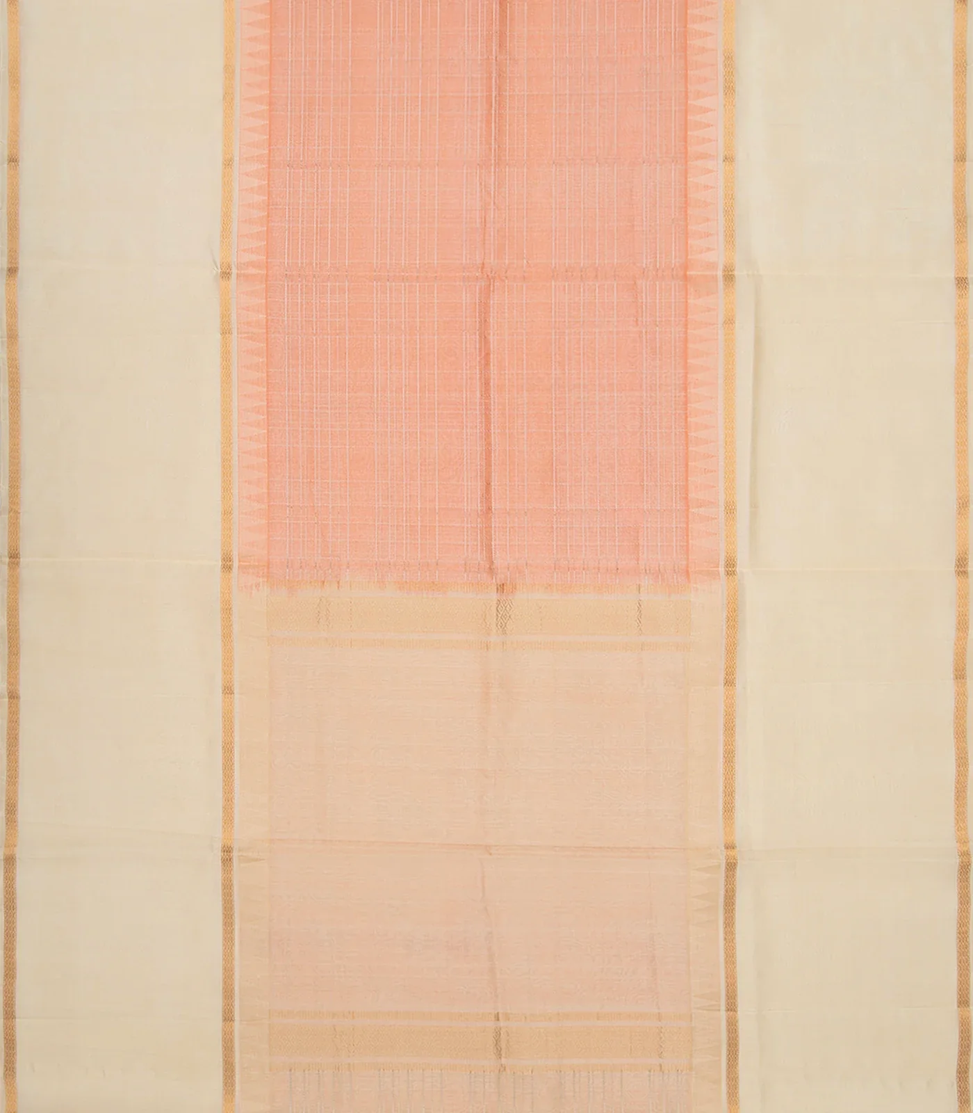 RmKV Light Peach Handloom Chirala Soft Silk Saree With Zari Checks-Light Peach - view 4