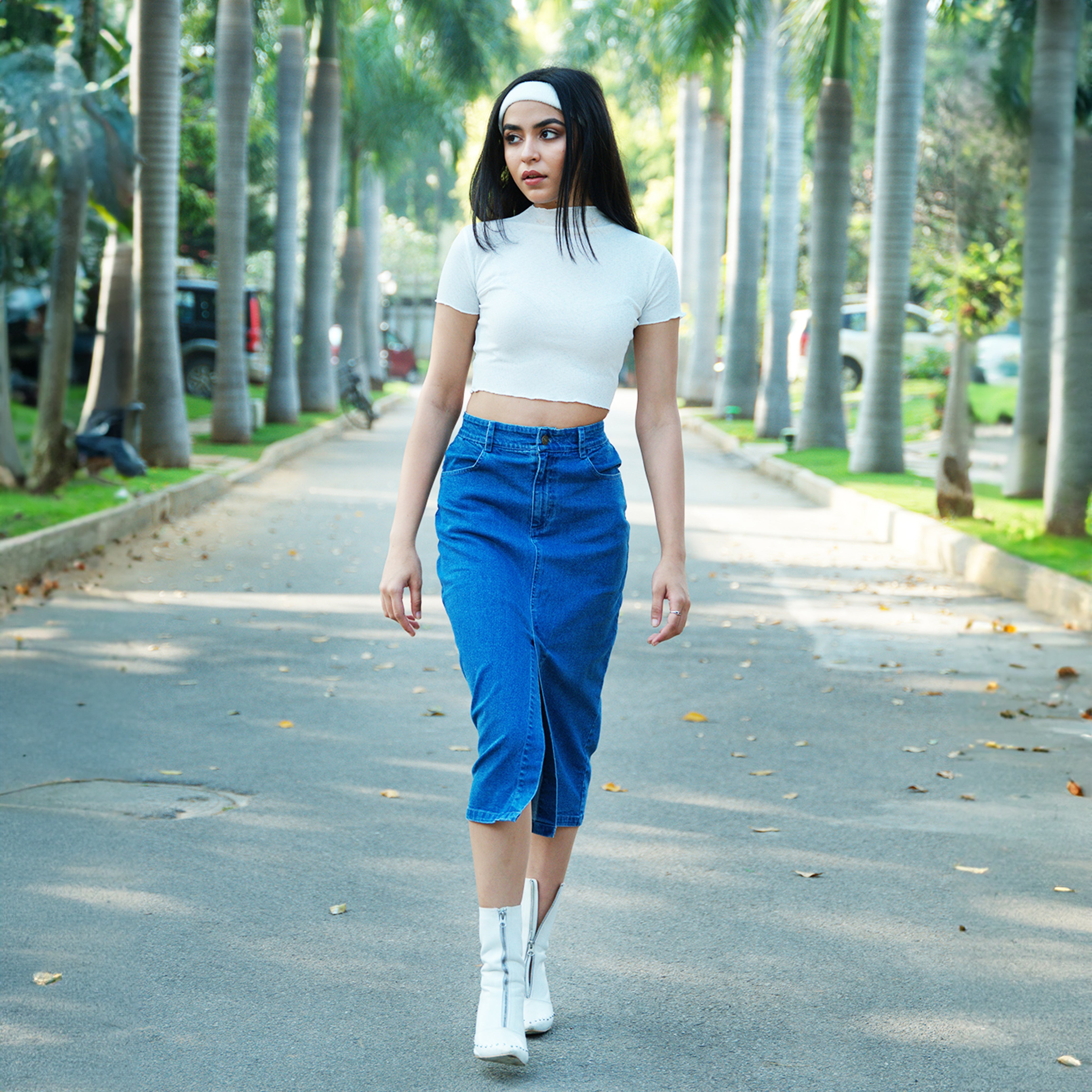 IZF Mid-Blue Denim Midi Skirt