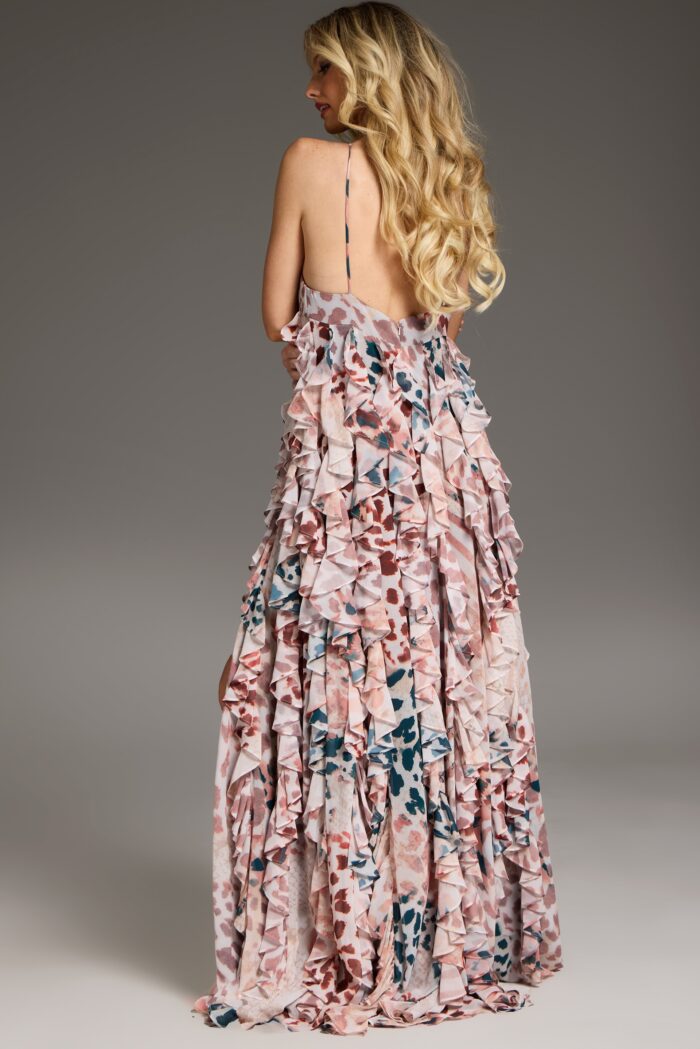 Jovani 39822 Long Ruffle Formal Prom Dress – Print - view 2