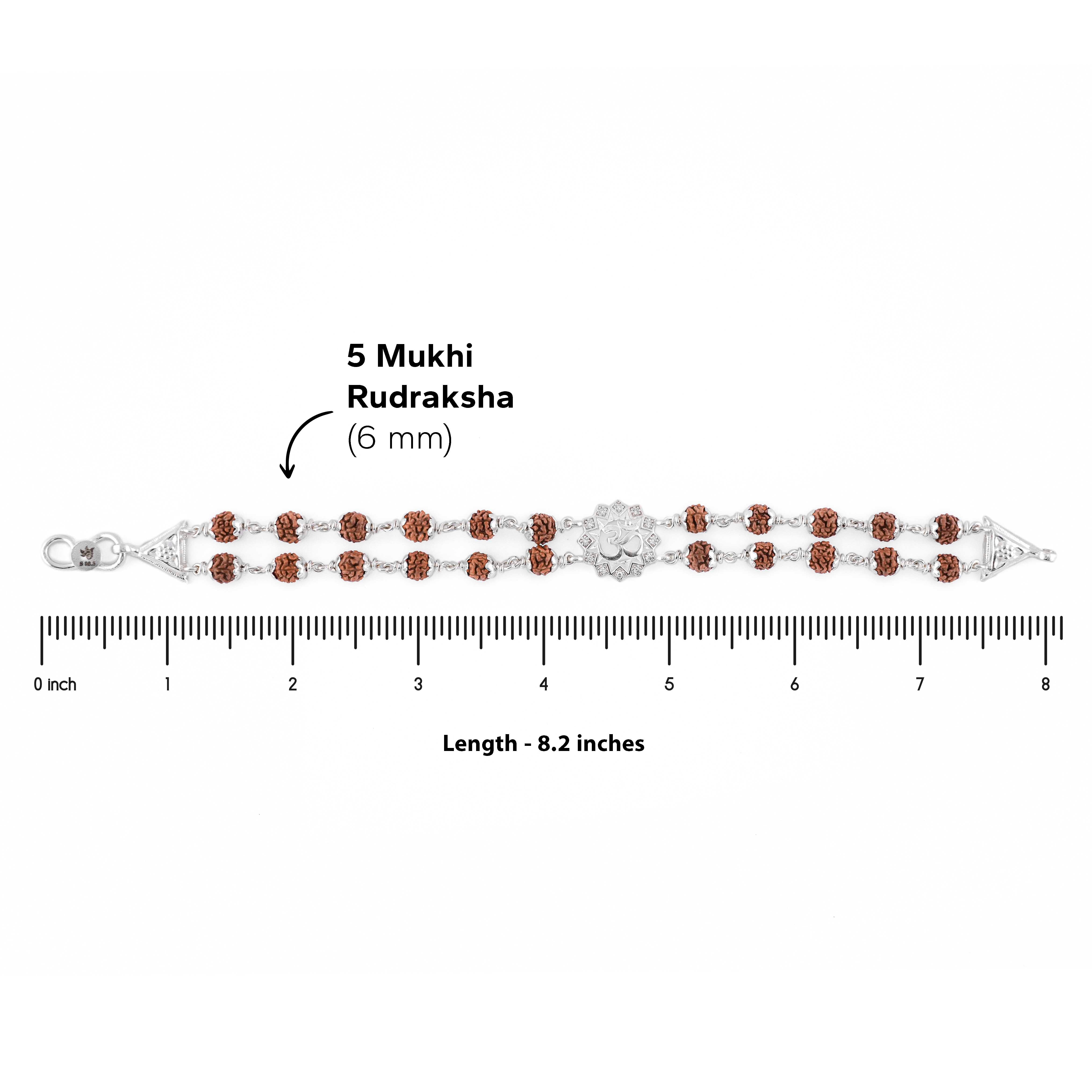 Prinjal Jewellers Silver Rakhi with Rudraksha, Om Flower Design, Double Line Bracelet - view 7