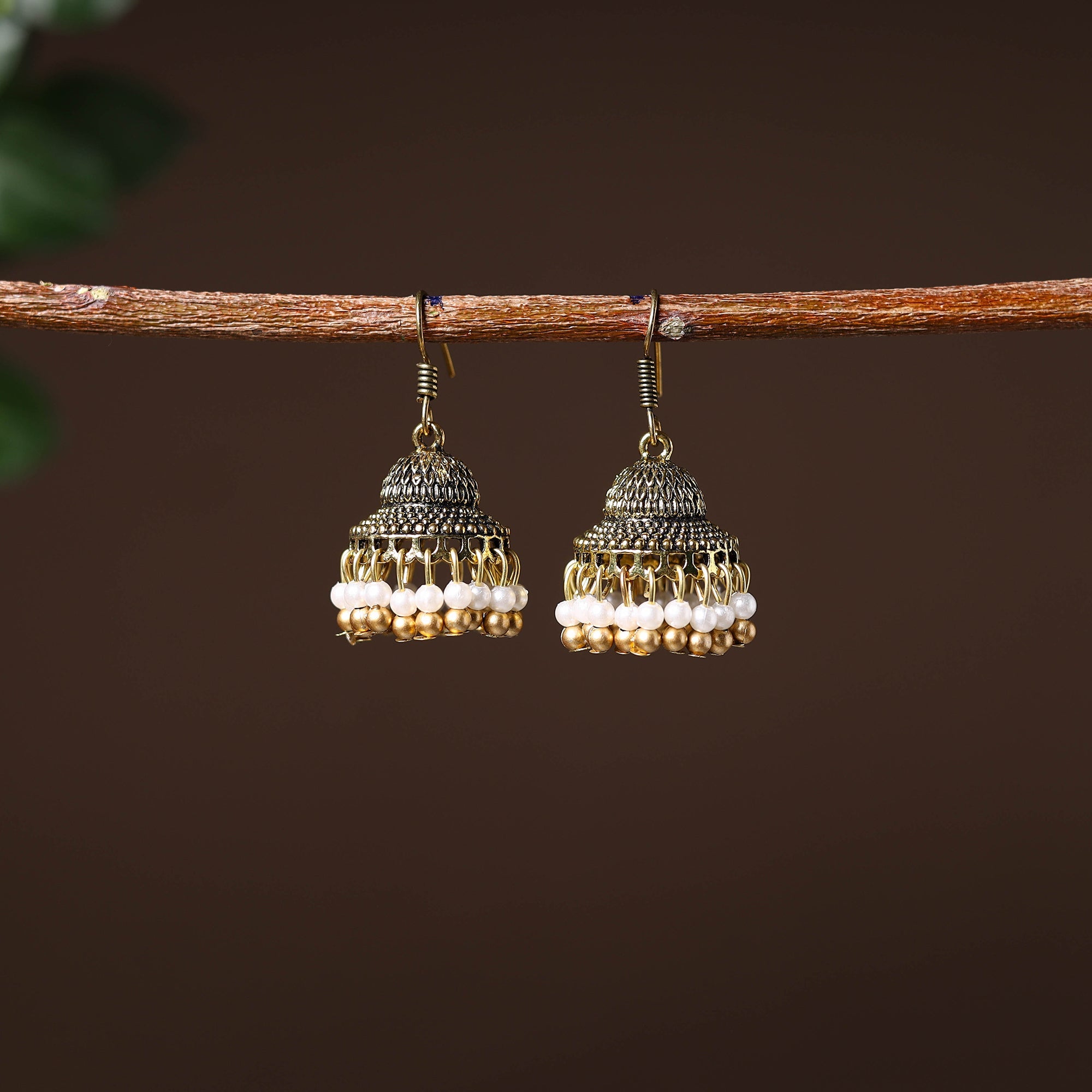 JALPARI Afia Golden Handcrafted GS Beaded Jhumki Earrings