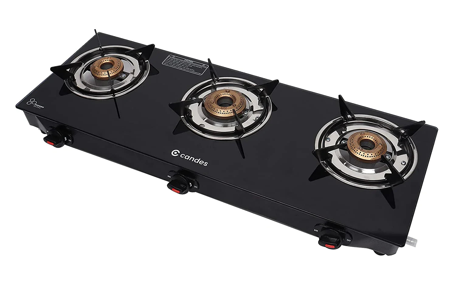 Candes Flame Glass Top Gas Stove 4 Burner, Manual Ignition, Black - view 6