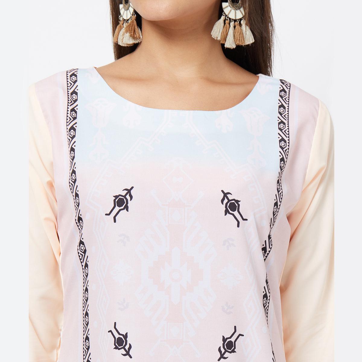 Peachmode Majesty Light Pink Colored Casual Printed Crepe Kurti - view 2