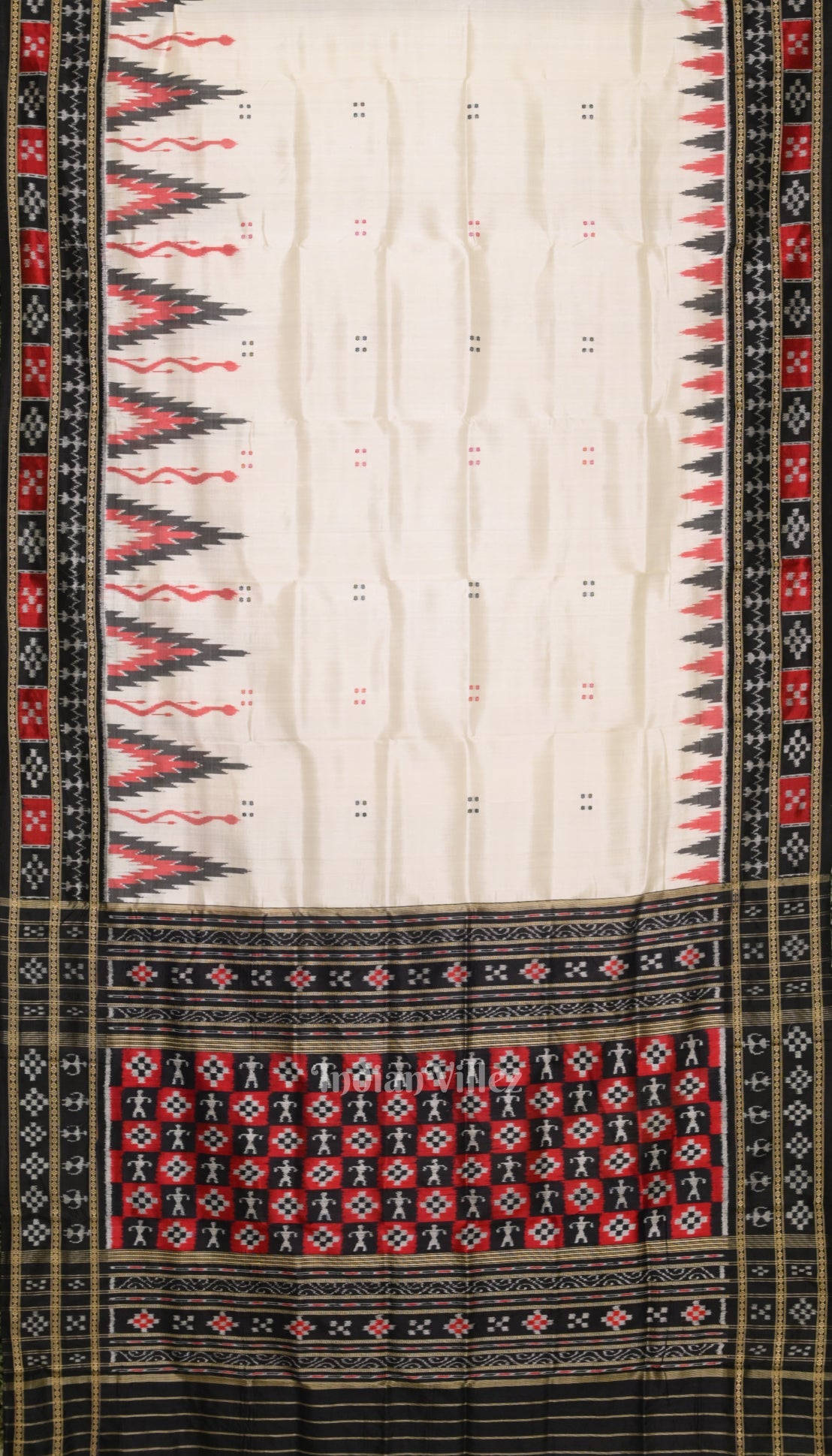 IndianVillèz White Black Broder Pasapali Khandua Silk Saree