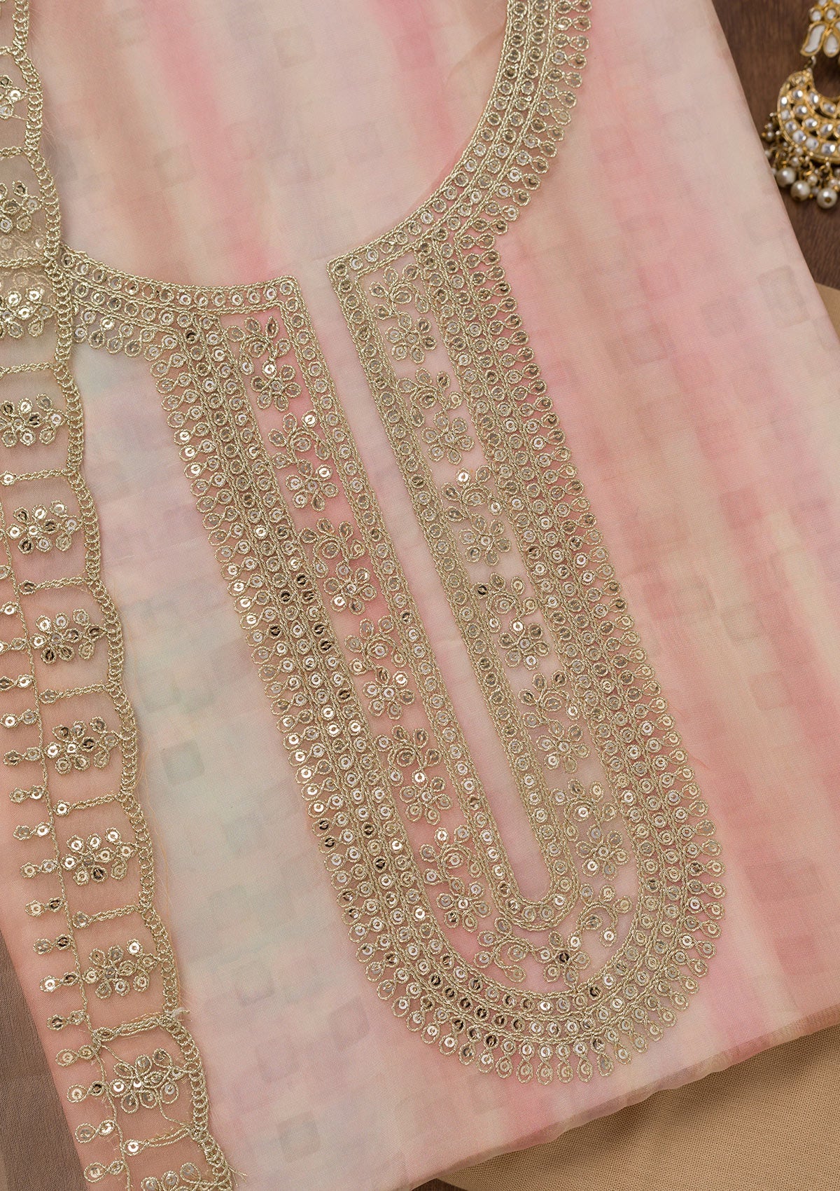 Koskii Peach Zariwork Semi Crepe Unstitched Salwar Suit - view 2