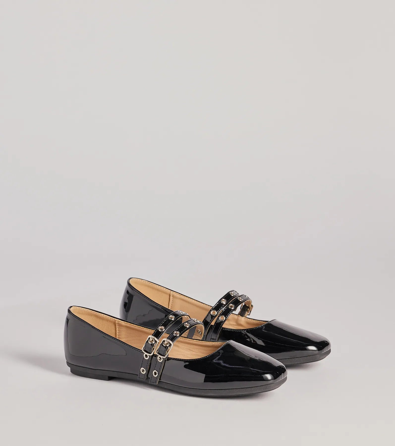 Windsor Sleek Buckled Strappy Patent Faux Leather Flats