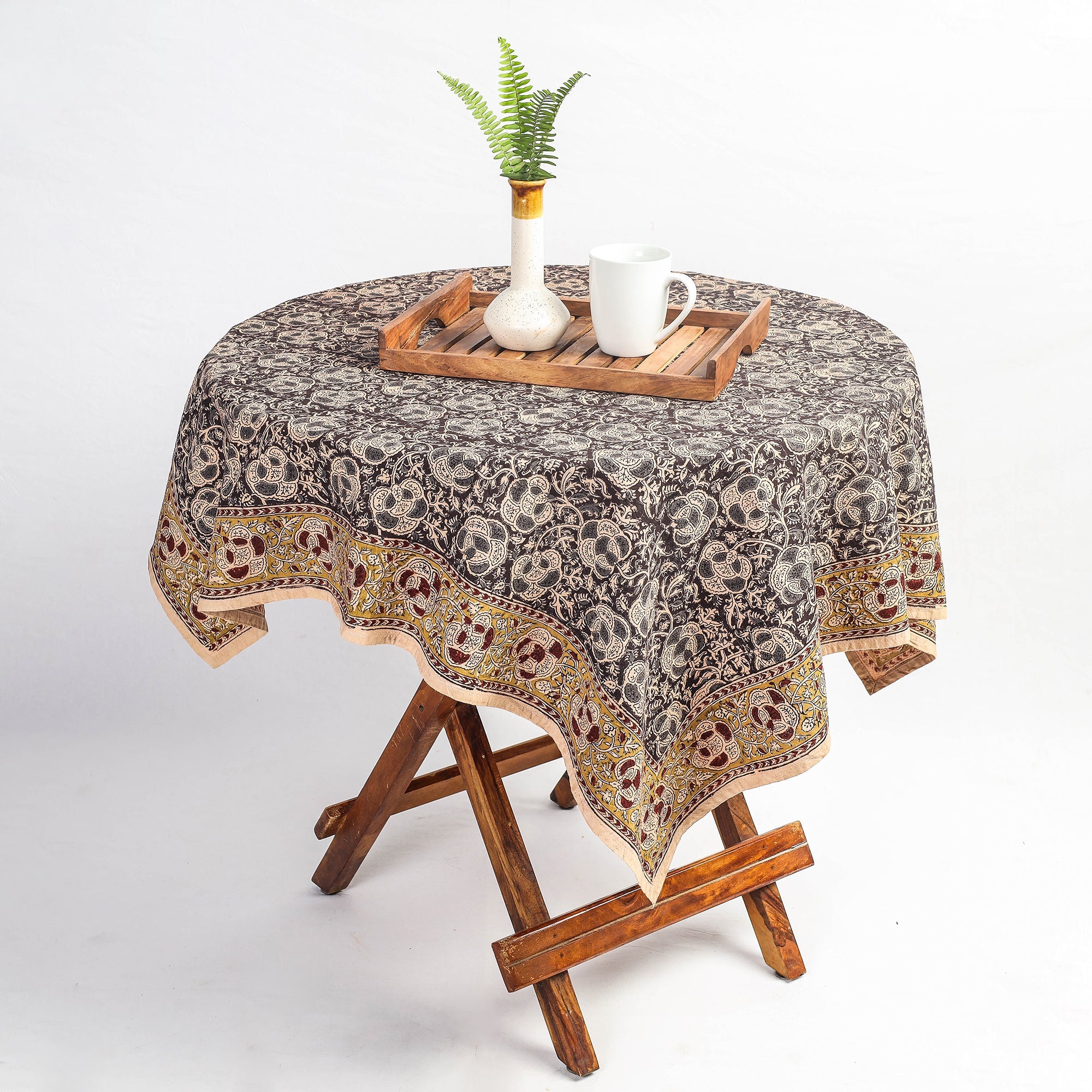 PITCHUKA SRINIVAS KALAMKARI PEDANA Brown - Original Pedana Kalamkari Block Printed Cotton Table Cover (45 x 45 in)