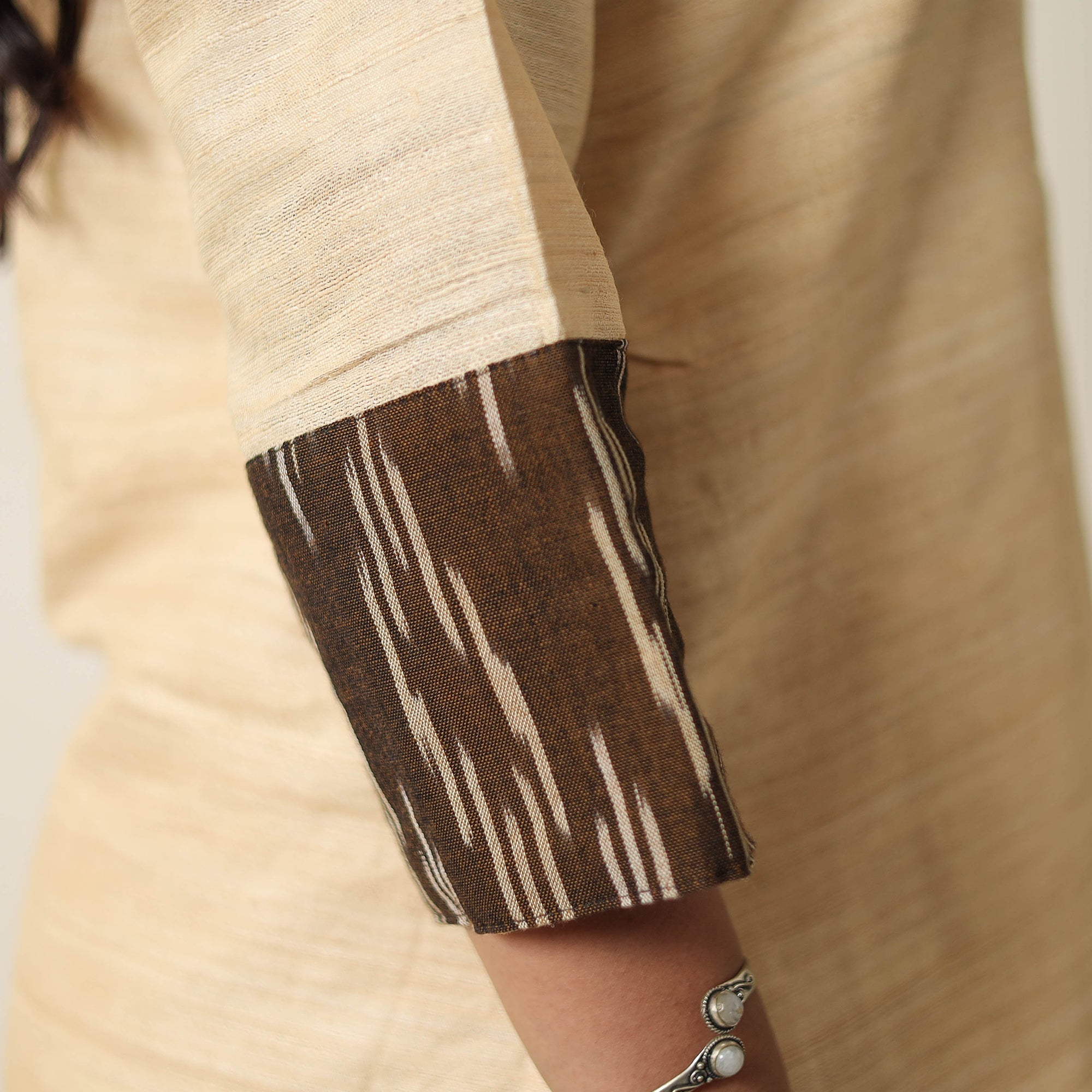 ITOKRI CASUALS Beige - Bhagalpuri Handwoven Desi Tussar Silk Straight Kurta 13 - view 4