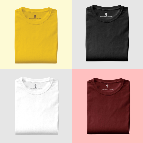 BlackTree Pack of 4 Half Sleeves T-Shirts for Men 180 GSM (Mustard, Black, White and Maroon )