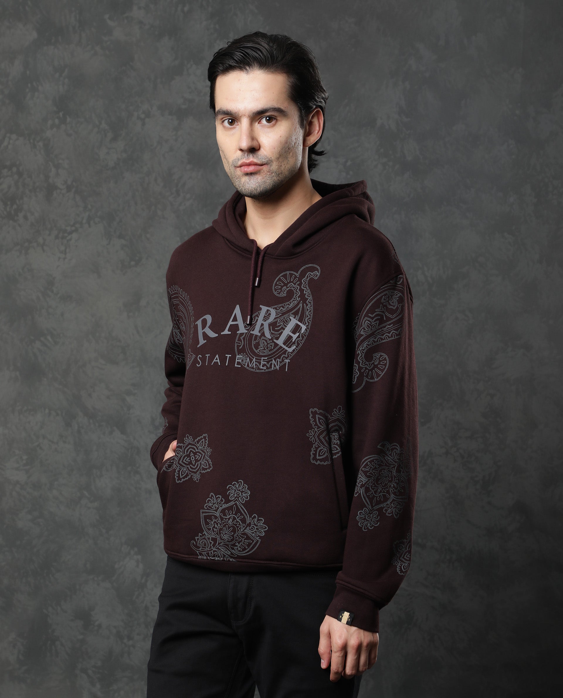 Rare Rabbit Men'S Helio Maroon Sweatshirt Cotton Polyester Fabric Hooded Neck Full Sleeves Drawstring Slim Fit - view 8