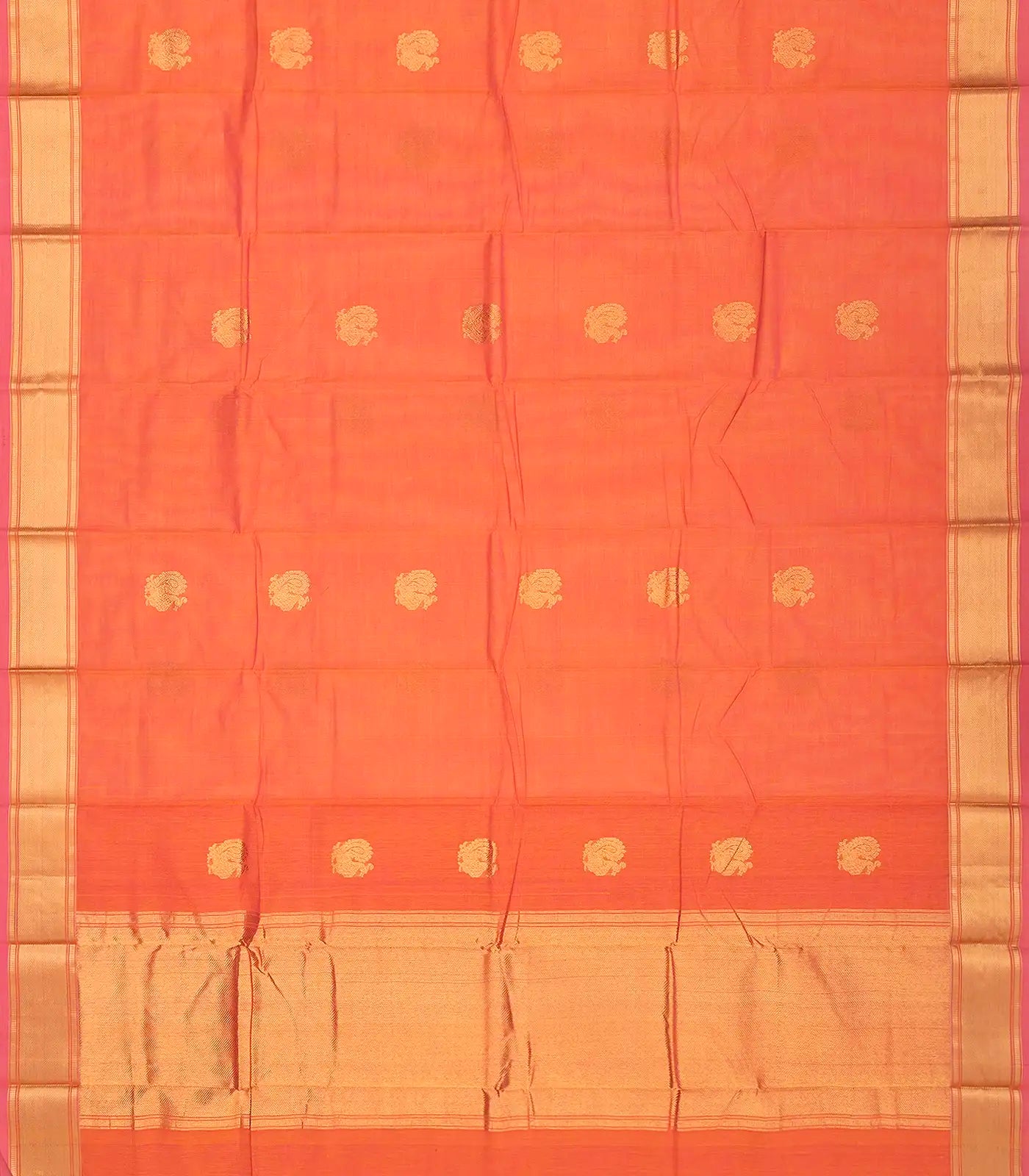 RmKV Peach Handloom Kanchi Cotton Saree With Annam Buttas - view 2