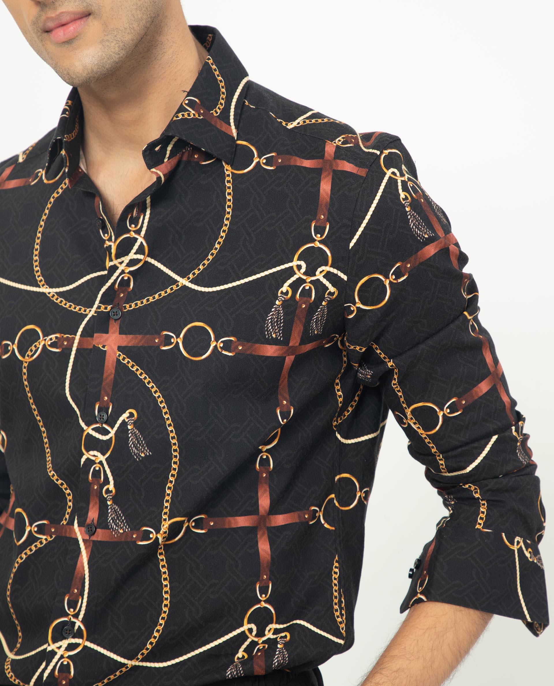Rare Rabbit Men's Savor Black Cotton Viscose Fabric Geometric Print Full Sleeves Shirt - view 4