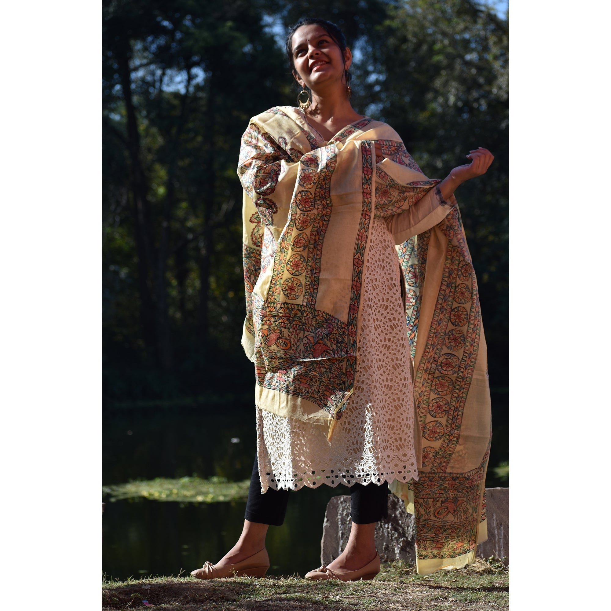 DIORAMA DESIGNS Beige - Madhubani Hand-Painted Silk Dupatta - view 2