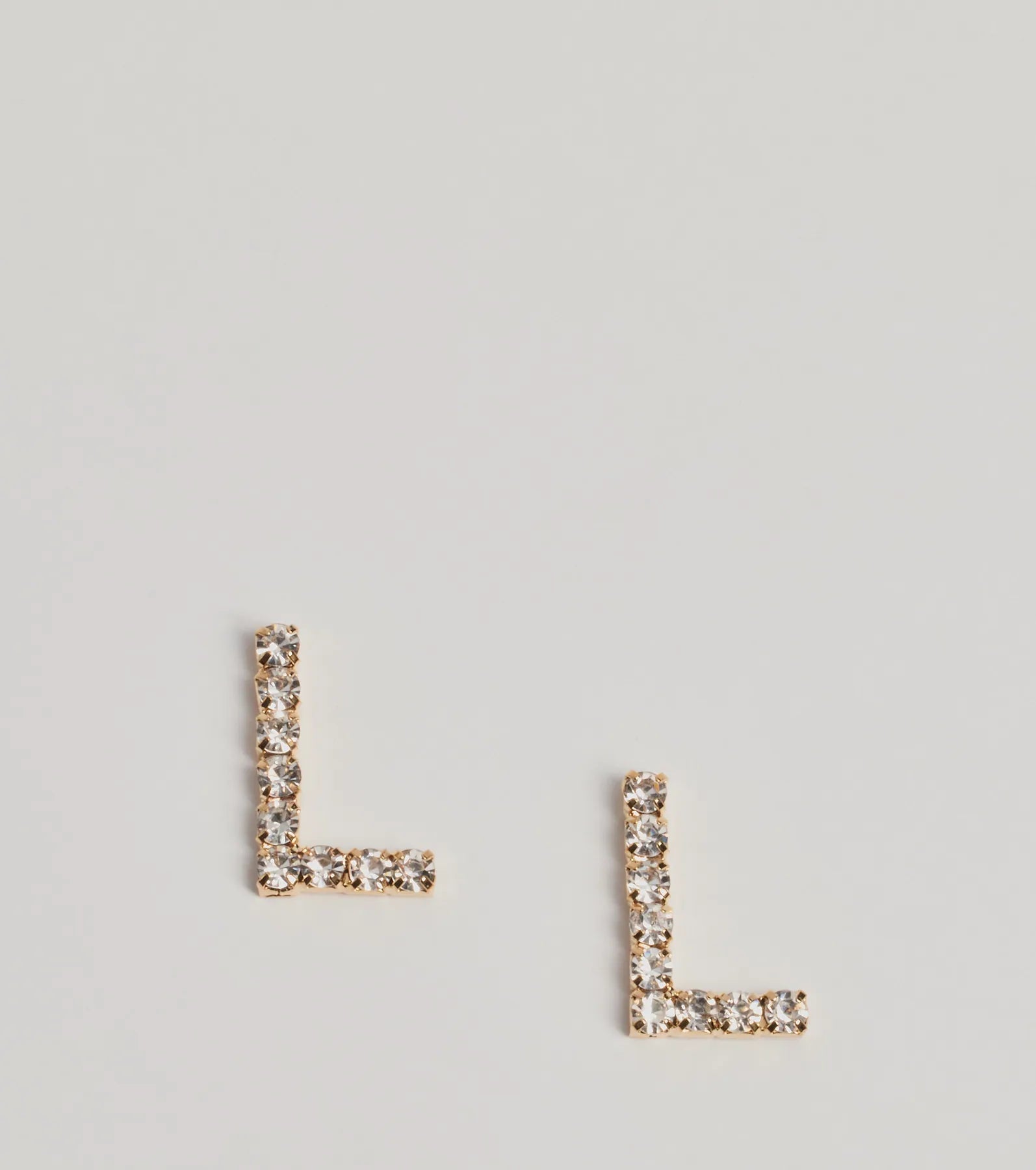 Windsor L Initial Rhinestone Stud Earrings – GOLD