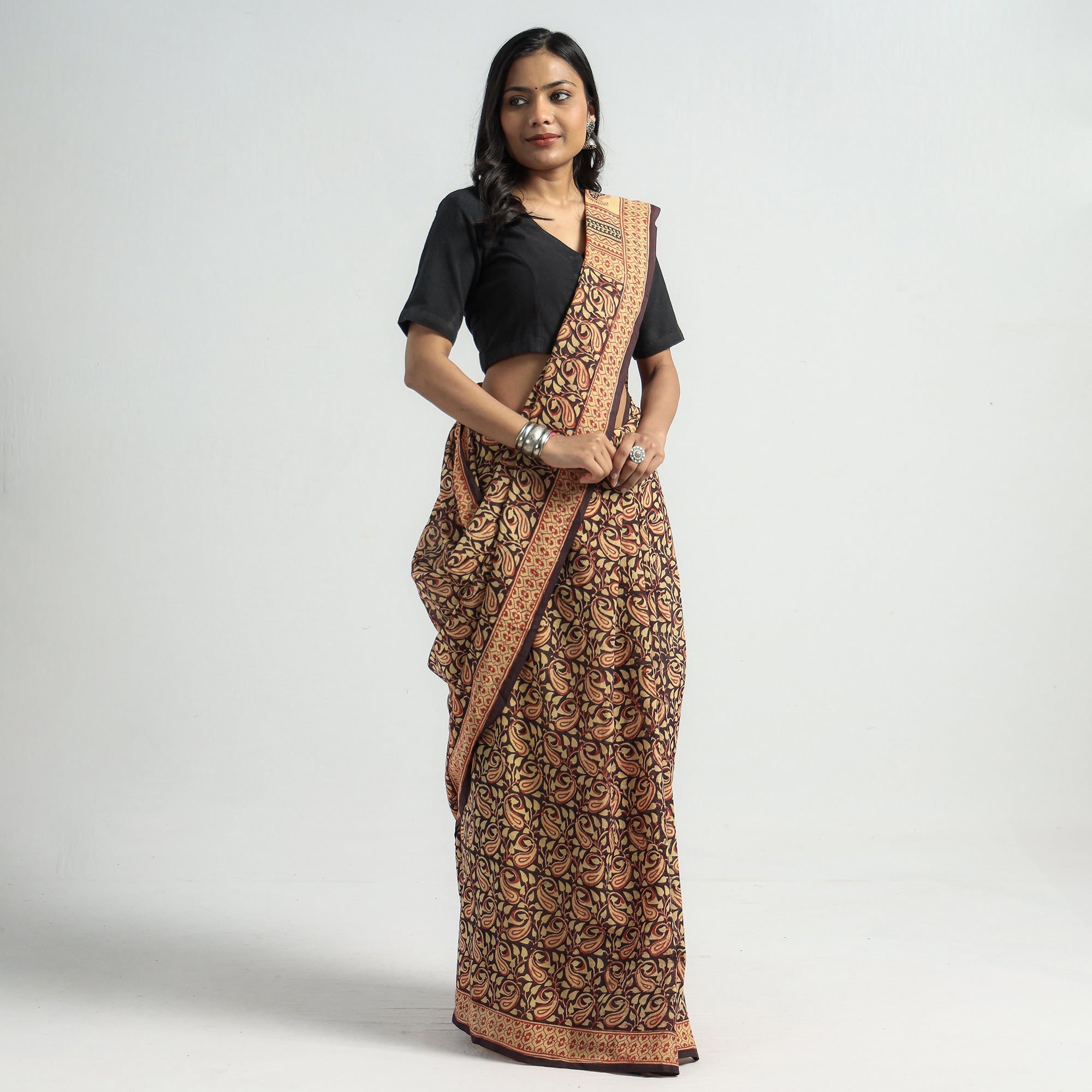 BAGH PRINTS BY YAKOOB KHATRI Brown - Bagh Hand Block Printed Cotton Saree - view 3
