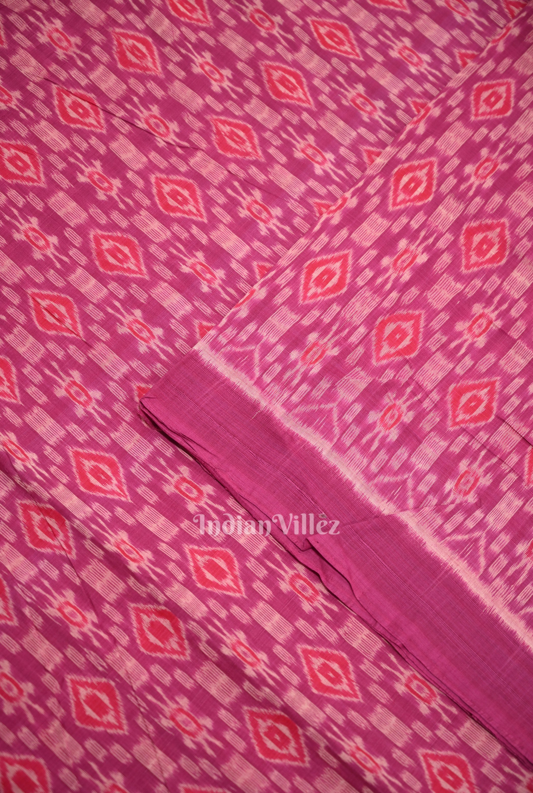 IndianVillèz Rani PInk Sambalpuri Ikat Cotton Fabric - view 2