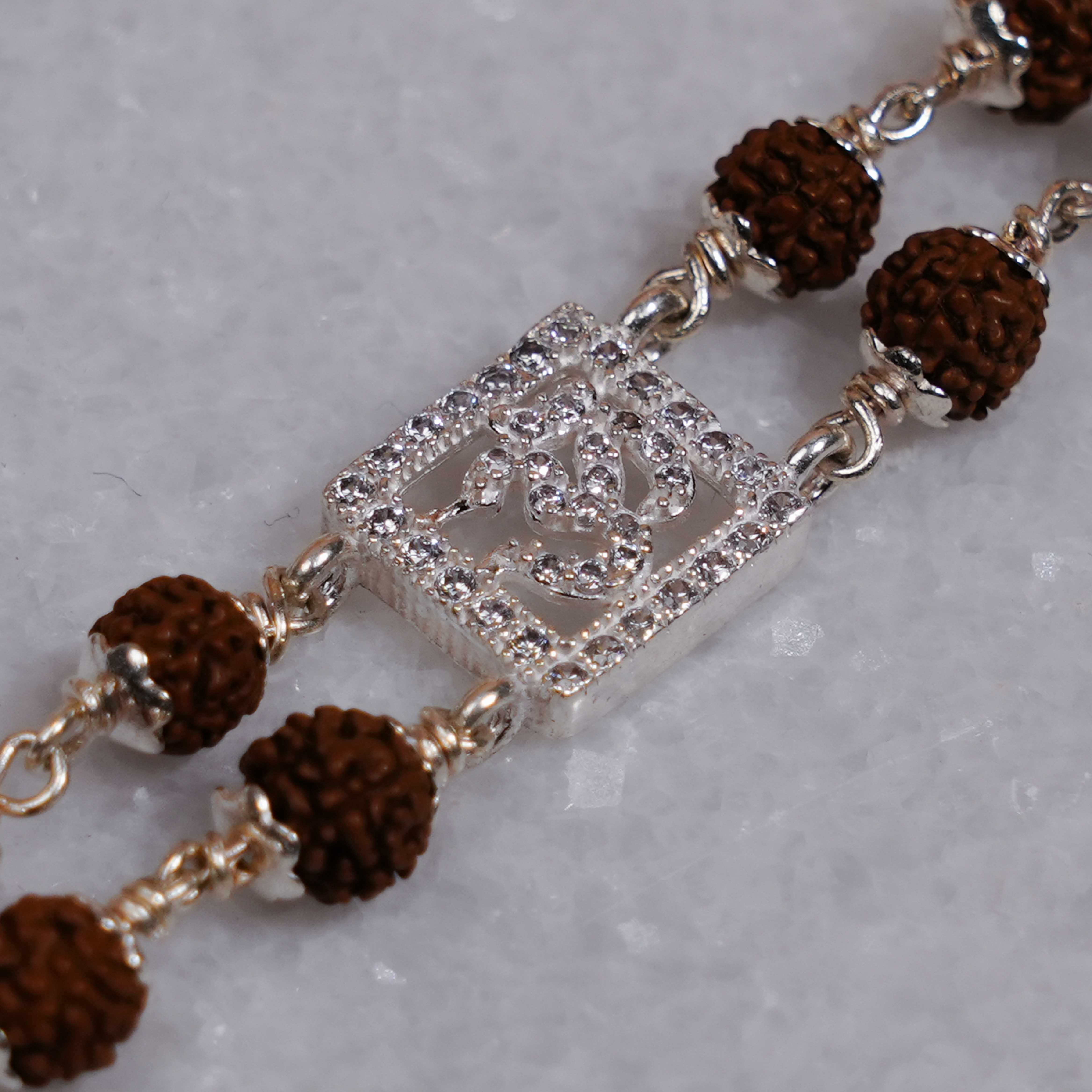 Prinjal Jewellers Rudraksha Silver Om With Ganesh double line Bracelet