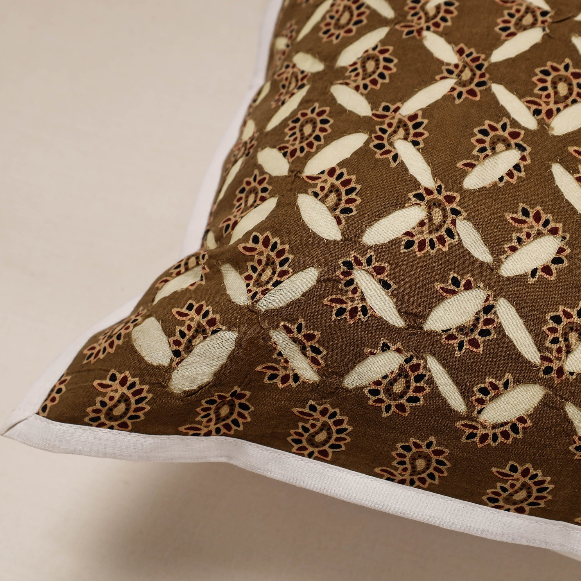 SHADES OF MARUDHARA Brown - Cutwork Cotton Applique Cushion Cover (16 x 16 in) - view 2