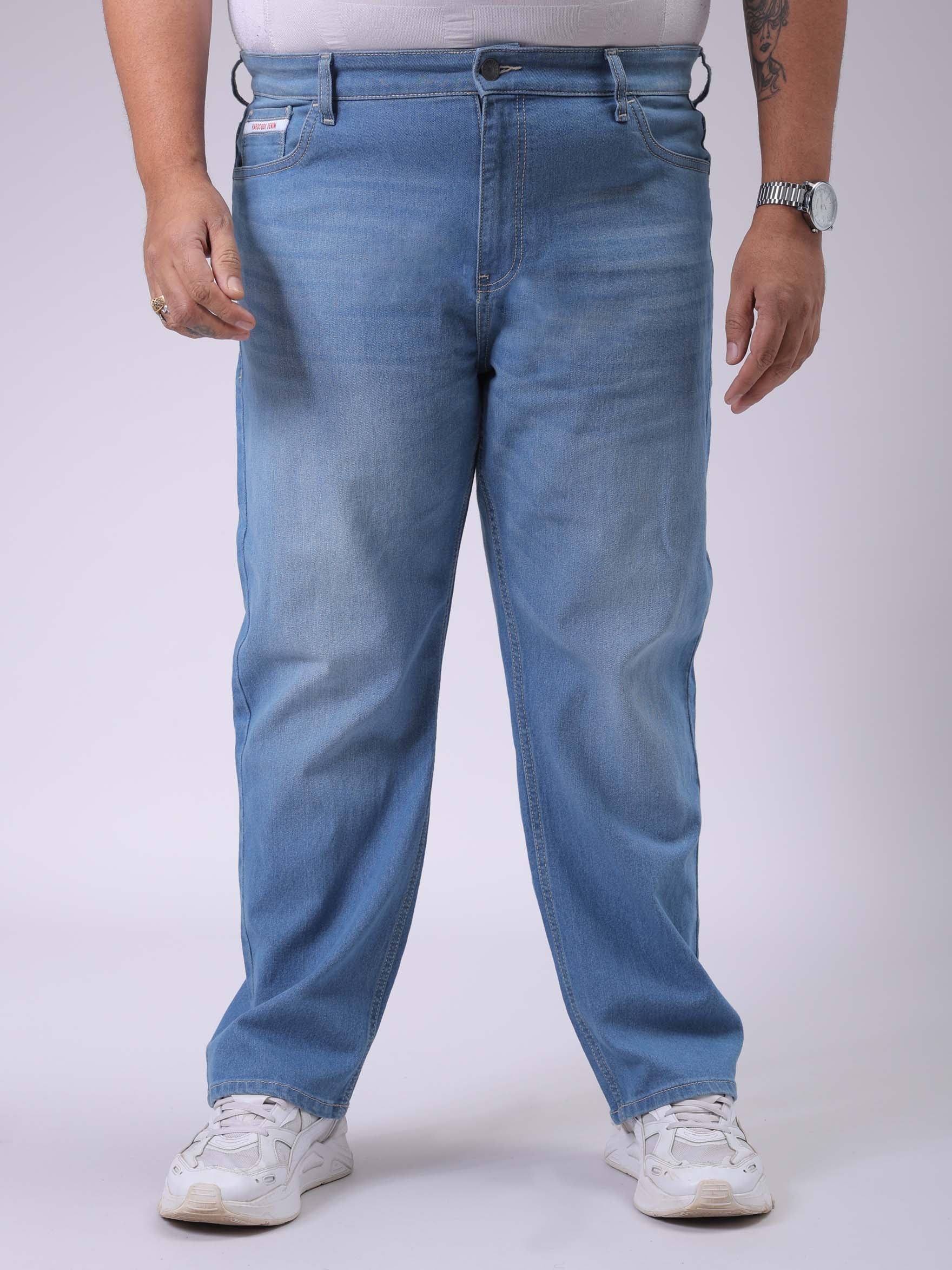 HARDSODA Men's Plus Size Blue Vintage Straight Fit Solid Jeans