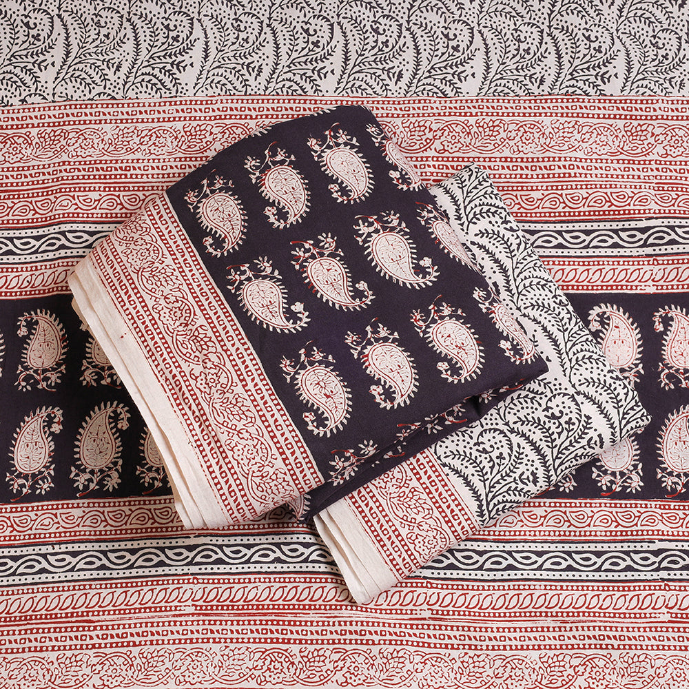 BAGH PRINTS BY MOHAMMED BILAL KHATRI Black - 3pc Natural Dyed Cotton Bagh Print Suit Material Set - view 2