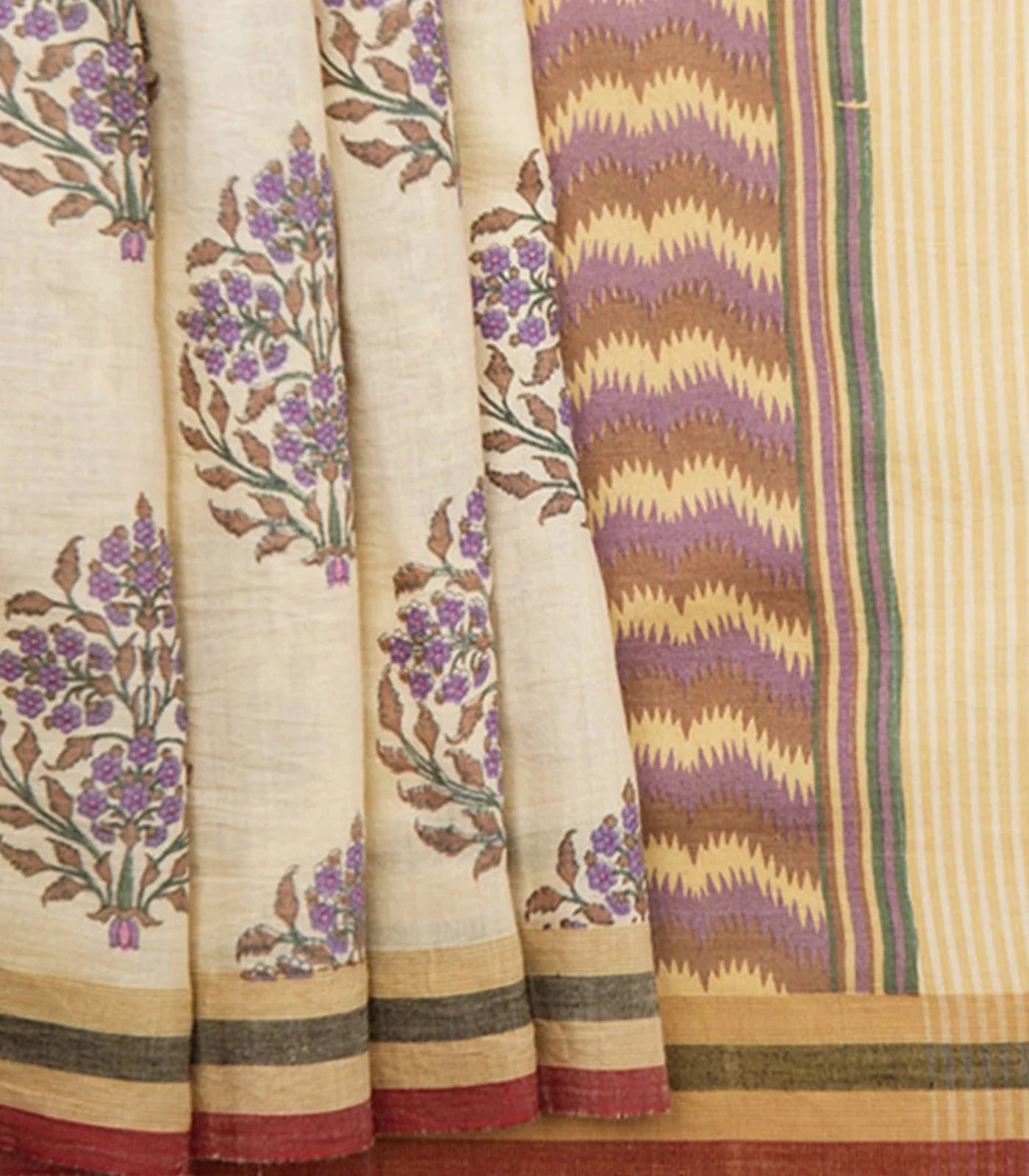 RmKV Cream Chanderi Saree With Screen Printed Motifs-Cream