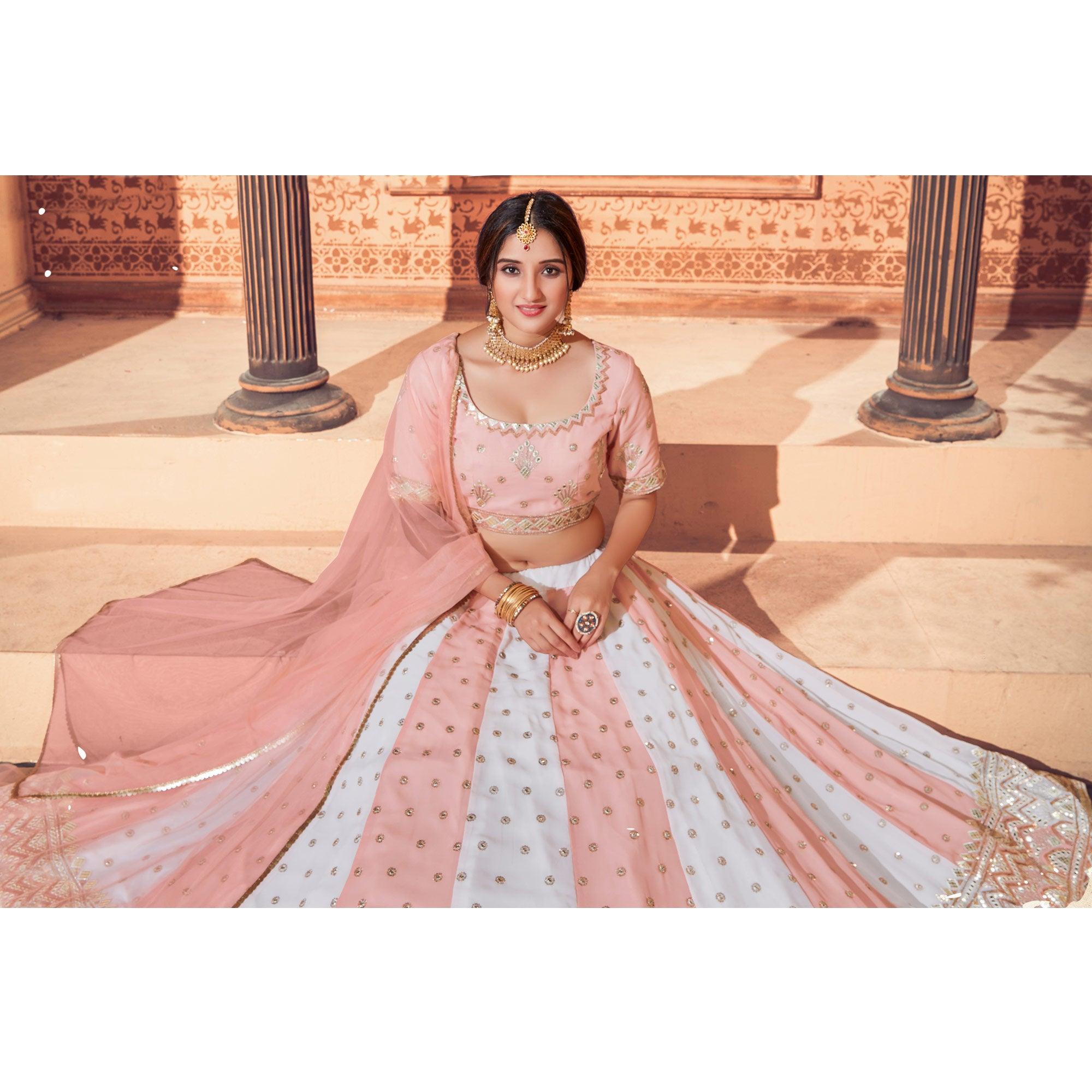 Peachmode Multicolor Festive Wear Thread with Sequins Embroidered Georgette Lehenga Choli - view 2