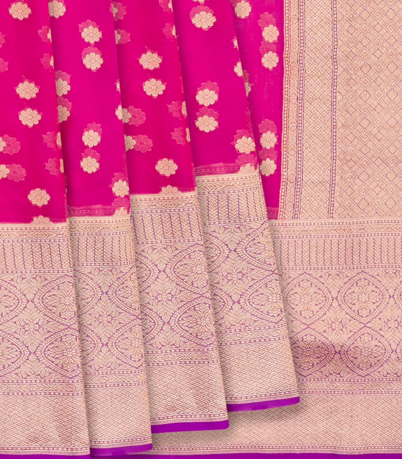 RmKV Pink Banarasi Khaddi Georgette Saree With Kamalam Motifs-Pink