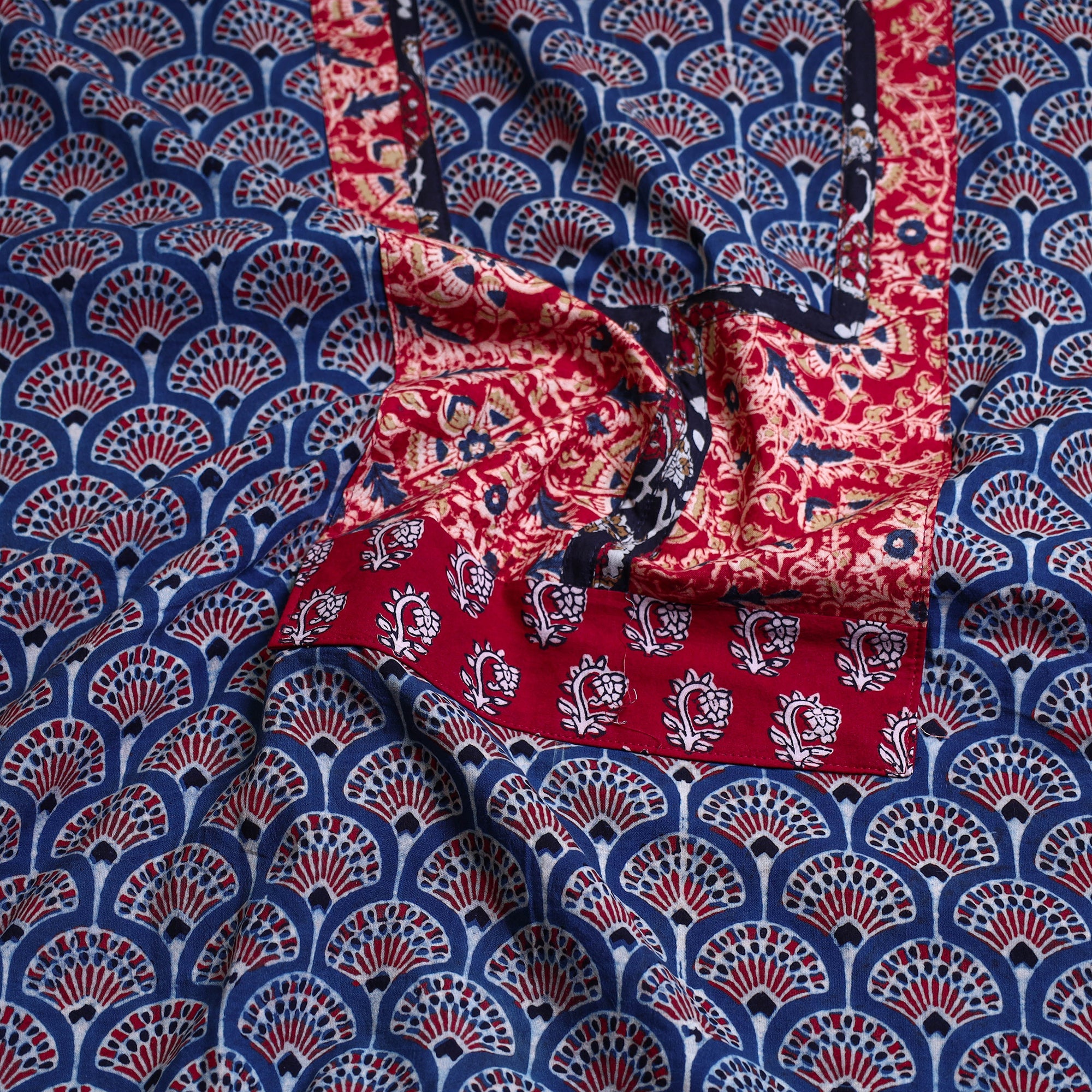 NOORI BAZAR Blue - Block Printed Cotton Ajrakh Kurta Material (2.8 meter) 04 - view 2