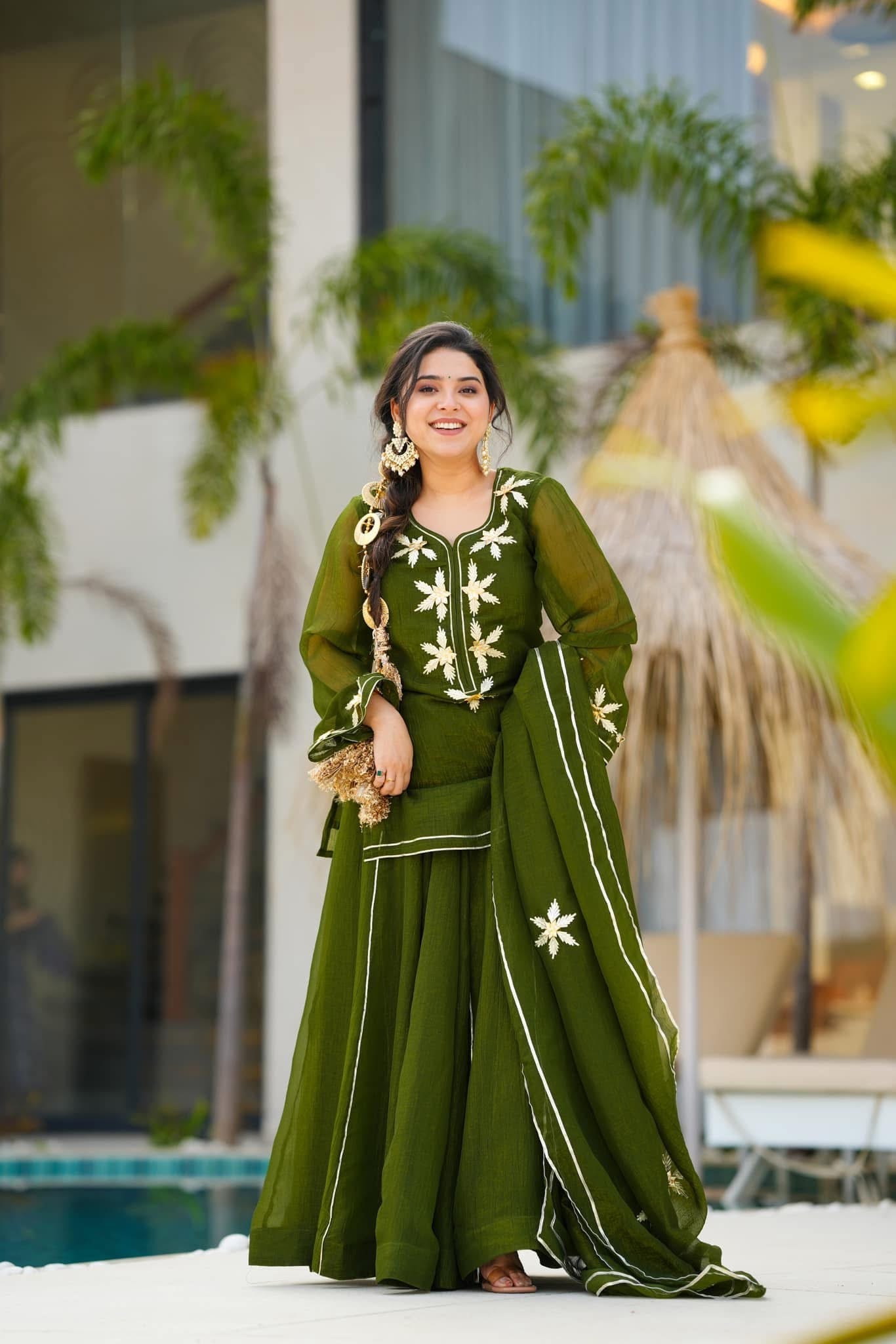 Idaho0 Emerald green kurta palazzo set