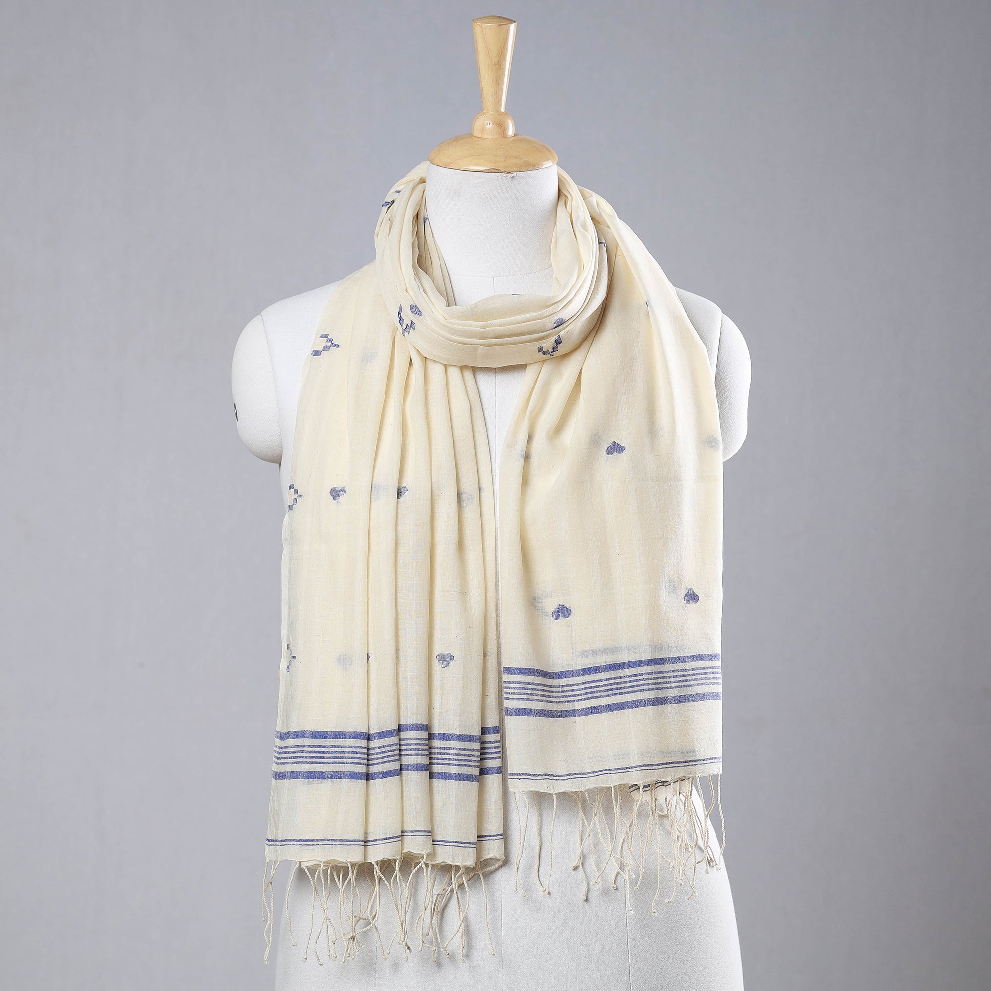 PARAMPARIK KARIGAR EXHIBITION ARTISANS Beige - Dhakai Muslin Jamdani Handwoven Pure Cotton Stole