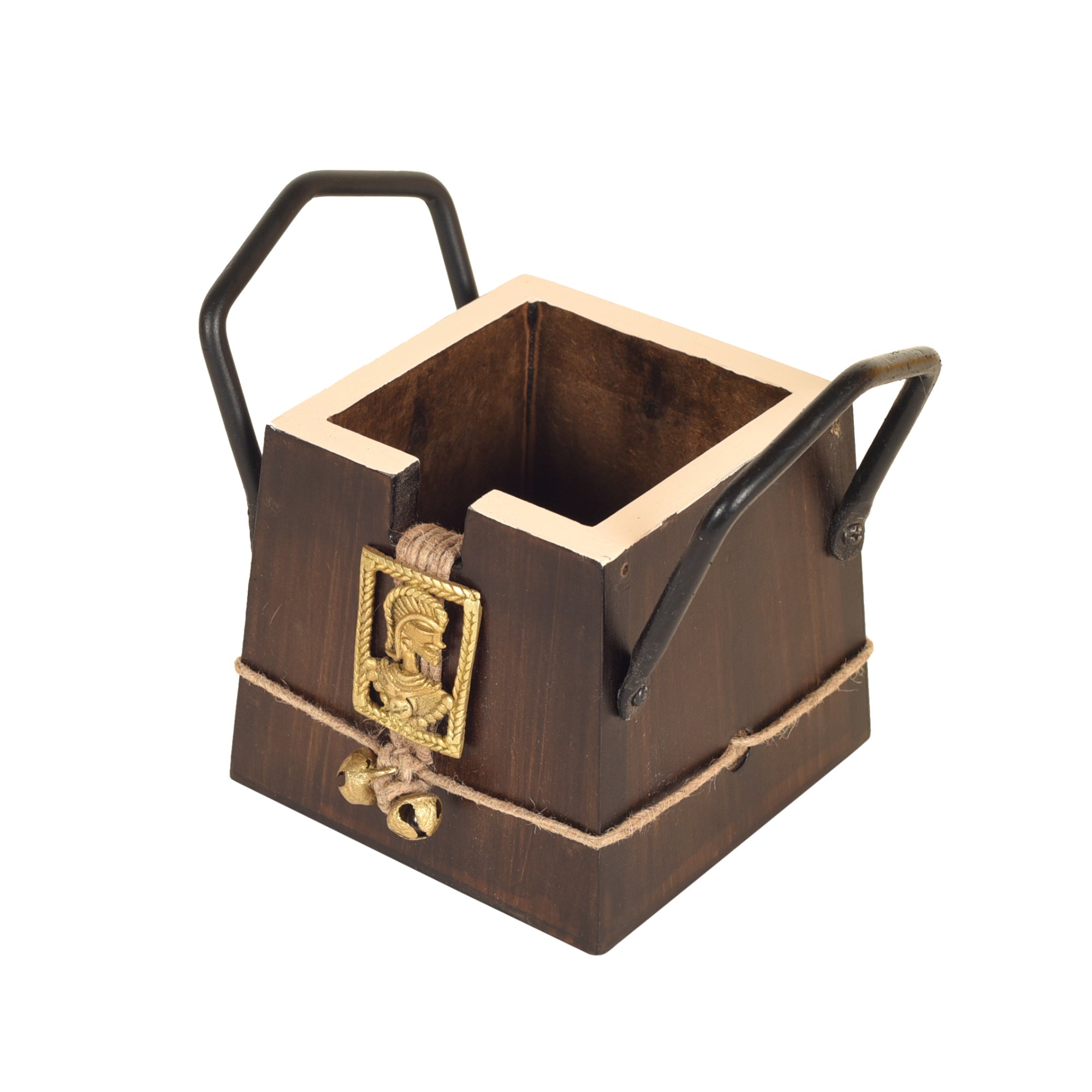 ART CREATIONS BY SUMAN SONTHALIA Brown - Handcrafted Wooden Cutlery Holder with Dhokra Art (3.5 x 5 in) - view 3