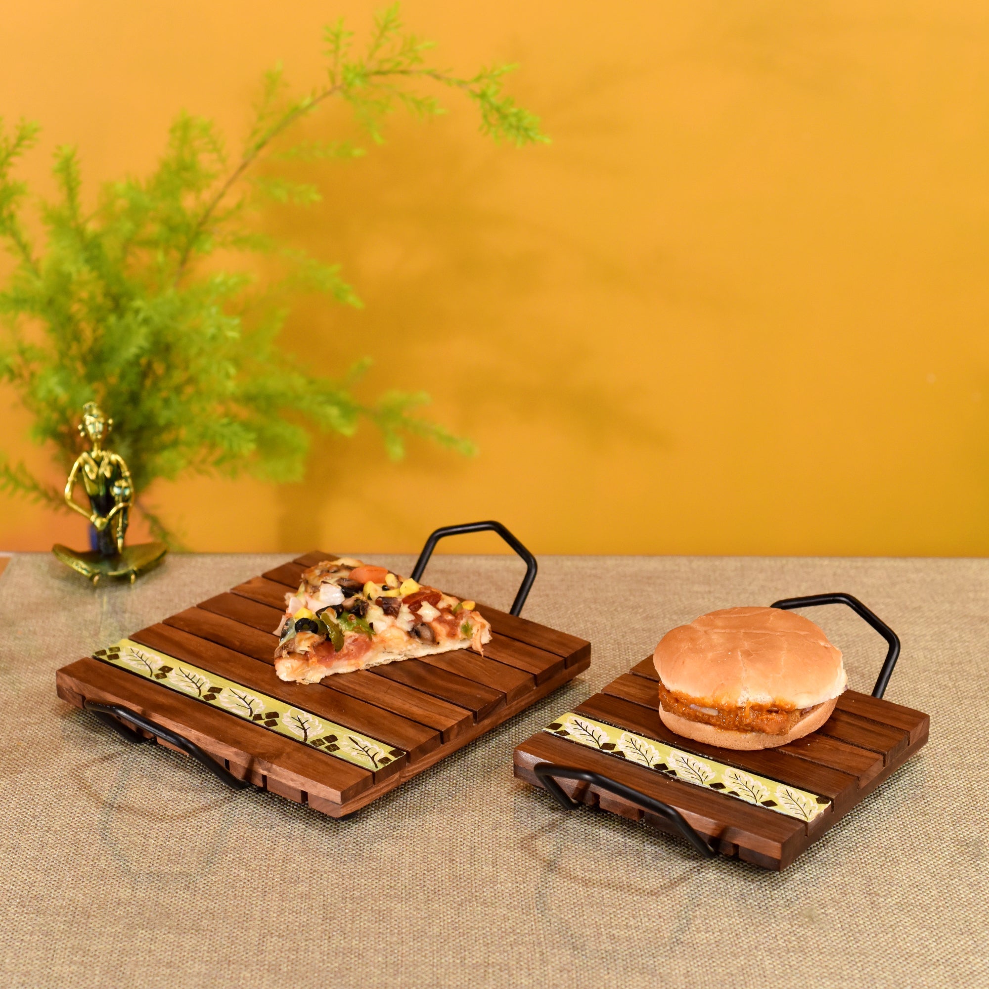 ART CREATIONS BY SUMAN SONTHALIA 'Leaf of Nature' Snacking Trays in Rosewood-Set of 2 - view 2