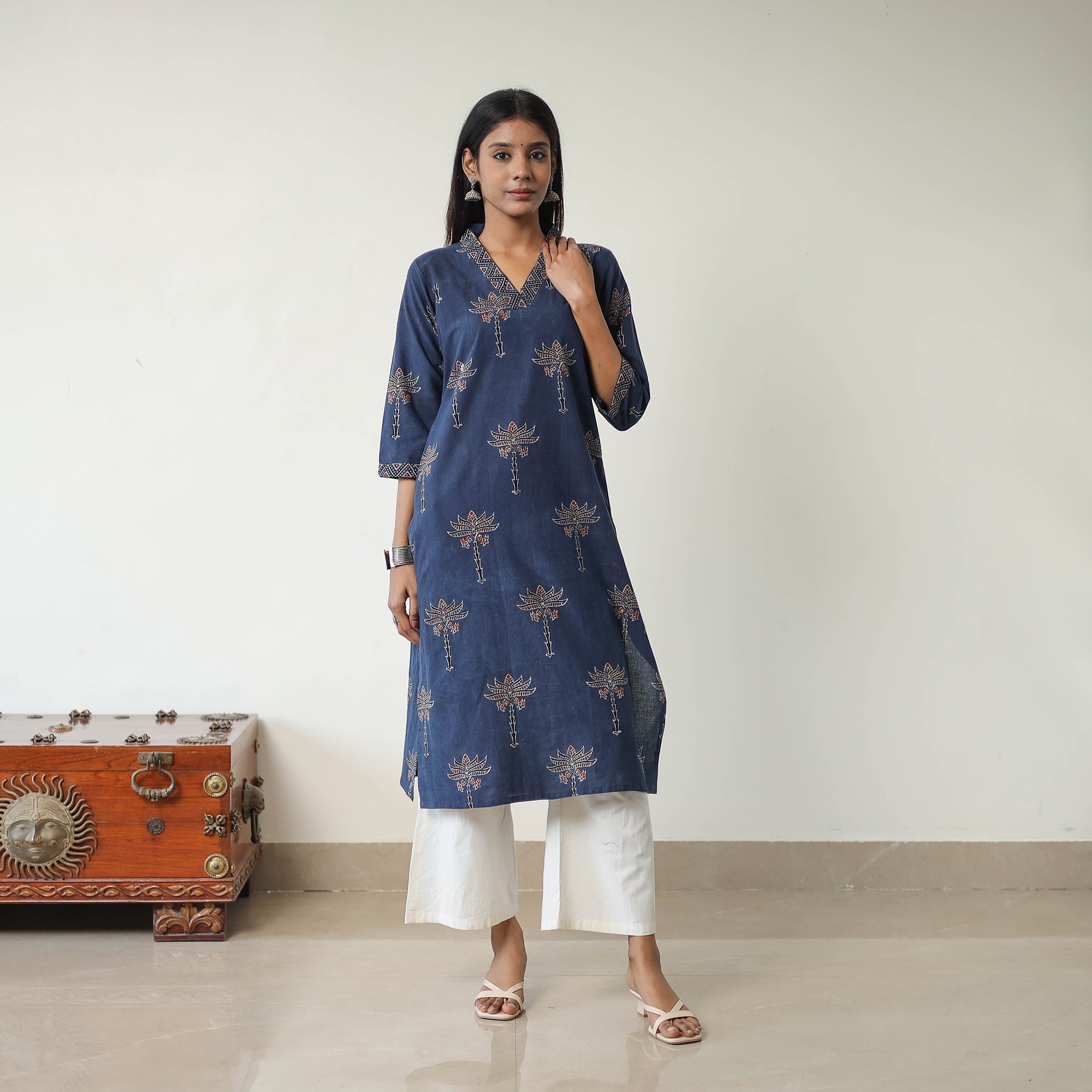 ITOKRI CASUALS Blue - Block Printed Cotton Straight Ajrakh Kurta 20 - view 5