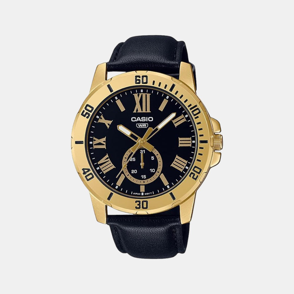 Casio Enticer Men Quartz Black Dial Chronograph Leather Watch A2074