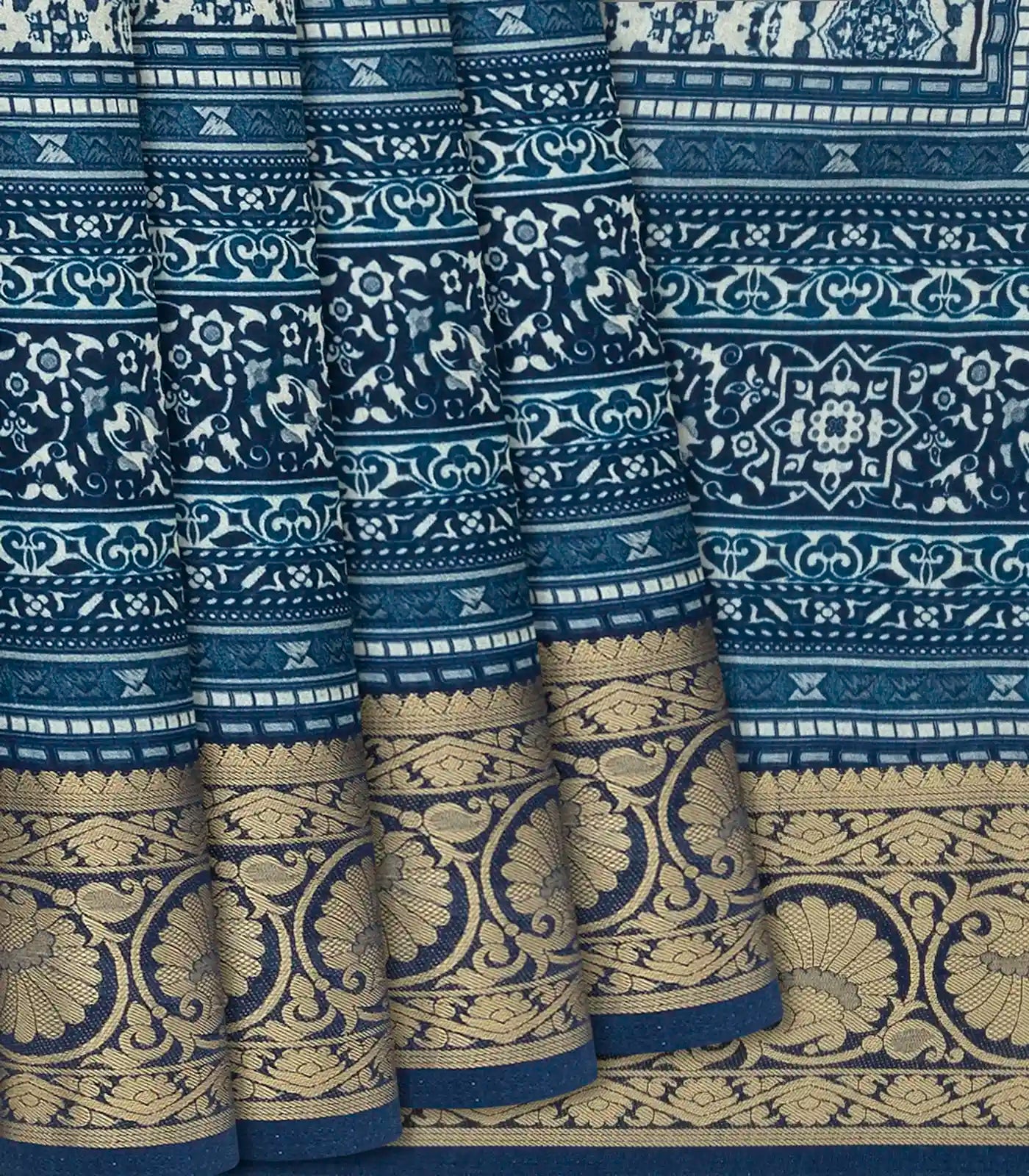 RmKV Cream Woven Chanderi Viscose Printed Saree With Floral Motifs-Cream