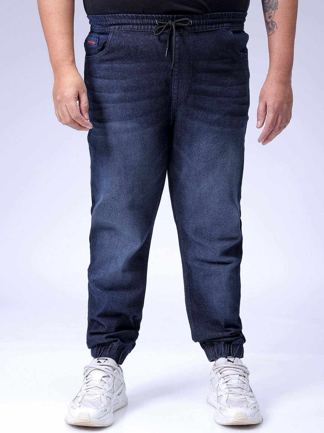 Hardsoda Men's Plus Size Black Slim Fit Solid Stretchable Denim Jogger
