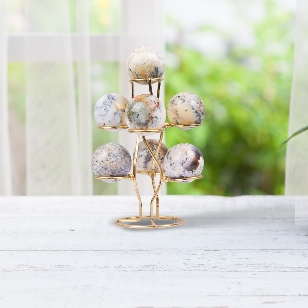 Gemsmantra Dendrite Opal 7 Sphere/Ball With Stand
