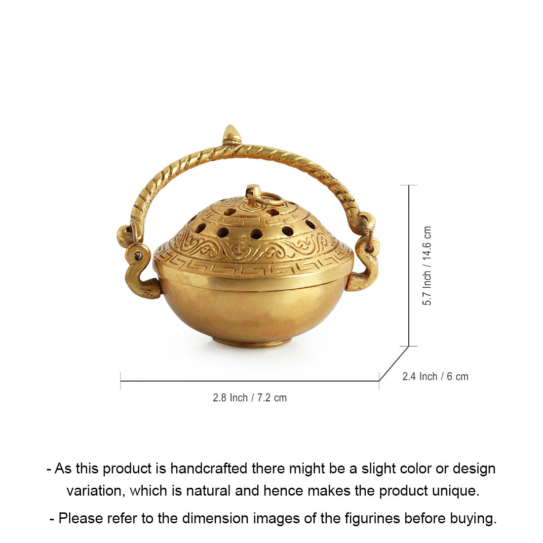 EXCLUSIVELANE 'Inaayat' Dhoop Dani Brass Incense Burner (Hand-Etched, 4 Inch, 0.6 Kg) - view 4