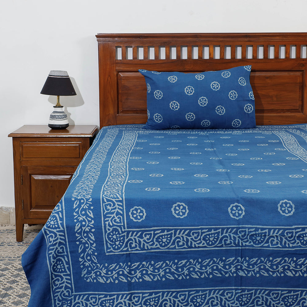 AHA VASTRA HANDLOOM Blue - Akola Block Printing Jhiri Pure Handloom Cotton Single Bedcover (94 x 59 in)