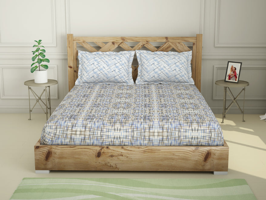 100 cotton double – Spaces India Geometric Ink Blue - Dark Blue 100% Cotton Double Bedsheet - Atrium Plus By Spaces