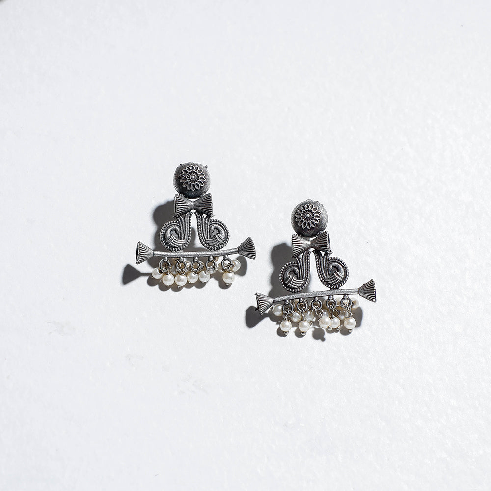 WHITE RIVER STORIES Antique Finish Oxidised German Silver Stud Earrings - view 2