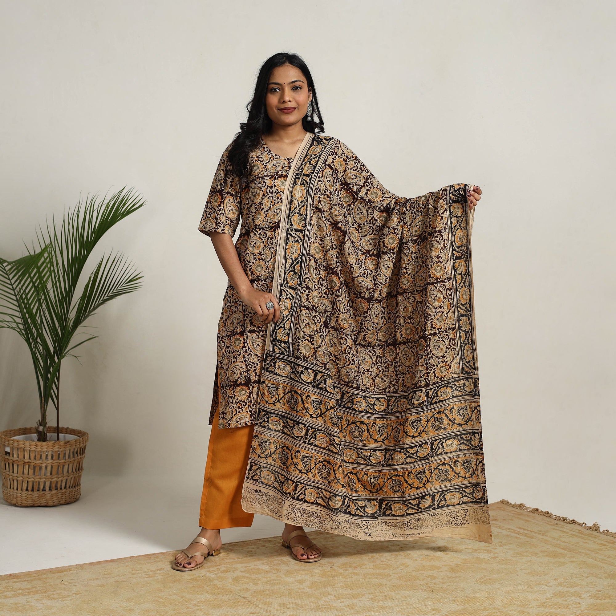 ITOKRI CASUALS Brown - Block Printed Cotton Kalamkari Kurta Set 13 - view 2