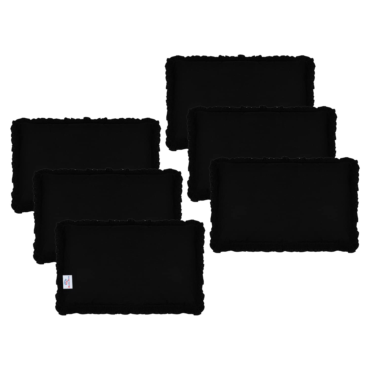 Pillow cover cotton – Heart Home Pillow Cover | Cotton Pillow Cover | Pillow Cover For Bedroom | Pleated Frill Border Long Crush Pillow Cover | Set of 6 | 20x30 Inch | Blac