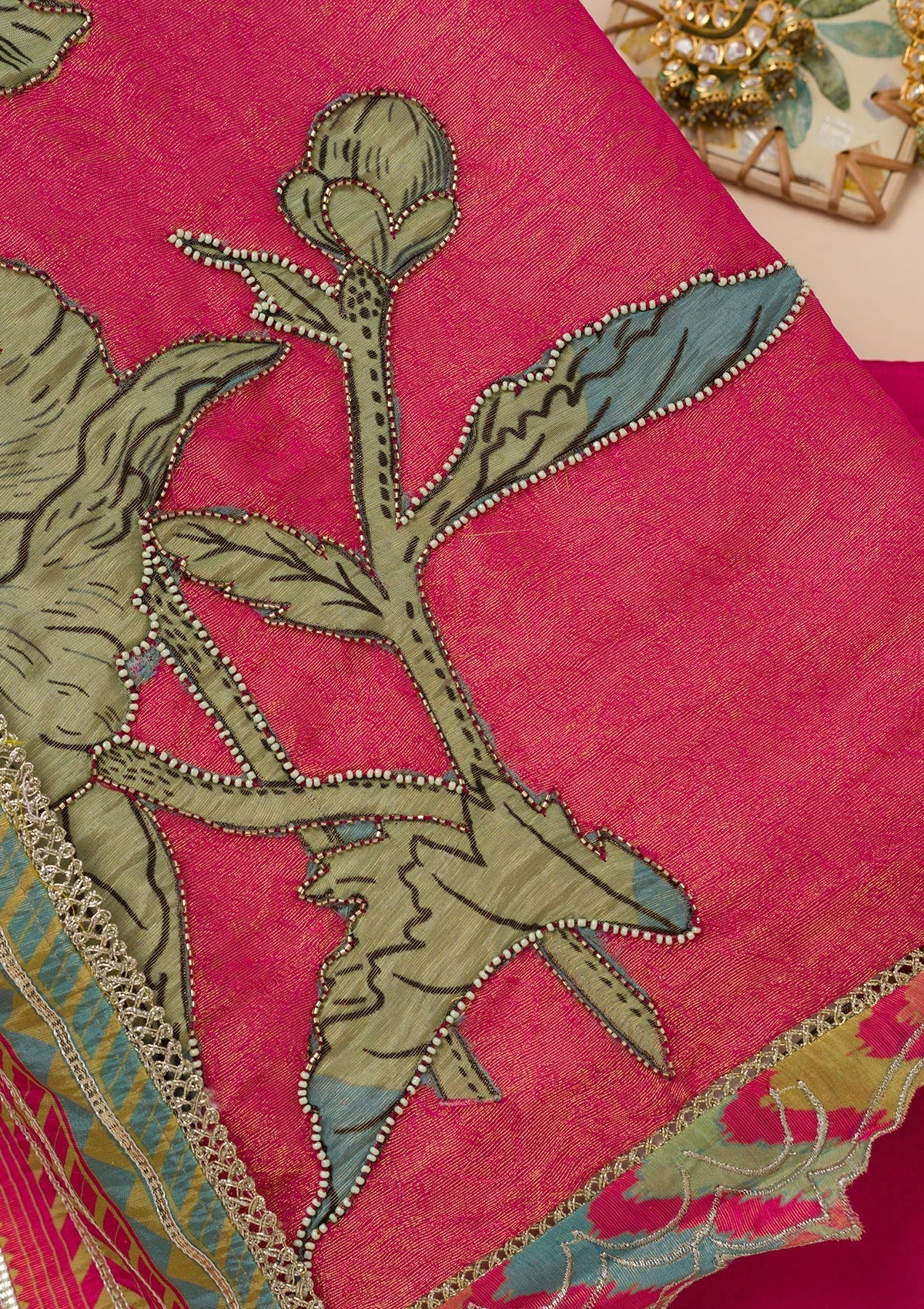 Koskii Pink Printed Semi Crepe Unstitched Salwar Suit - view 2