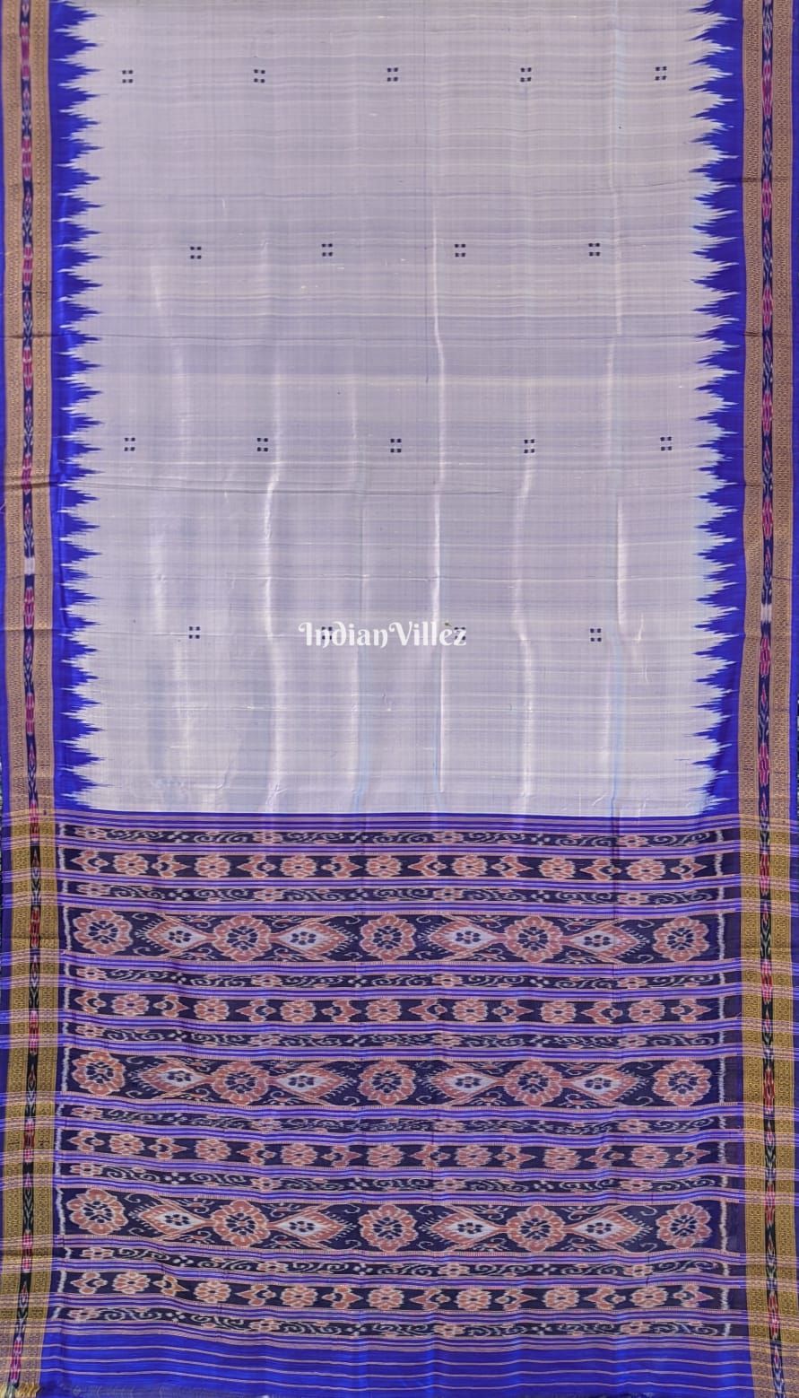 IndianVillèz Steel Blue Butta design Odisha Ikat Khandua Silk Saree