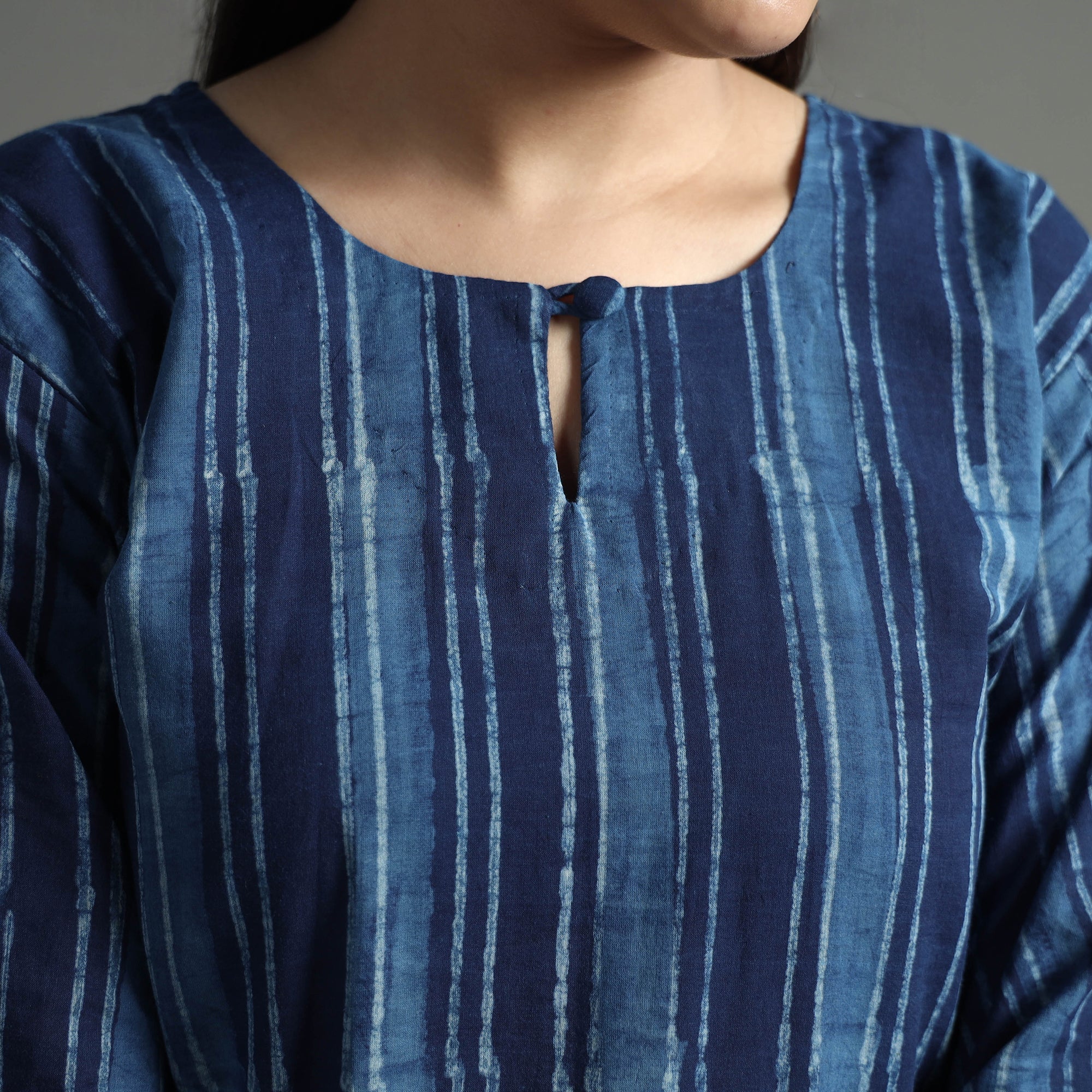 ITOKRI CASUALS Blue - Akola Block Printed Cotton Long Straight Kurta - view 4