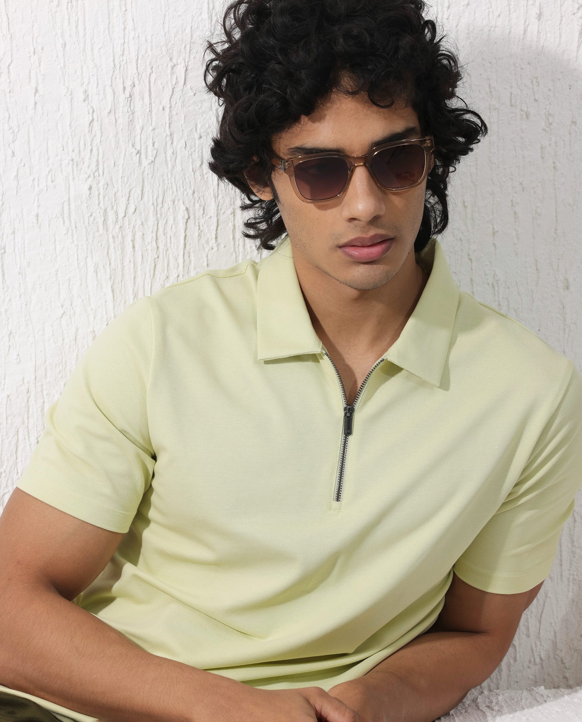 Rare Rabbit Mens Stan-2 Pastel Green Short Sleeve Solid Zipper Closure Polo T-Shirt - view 5