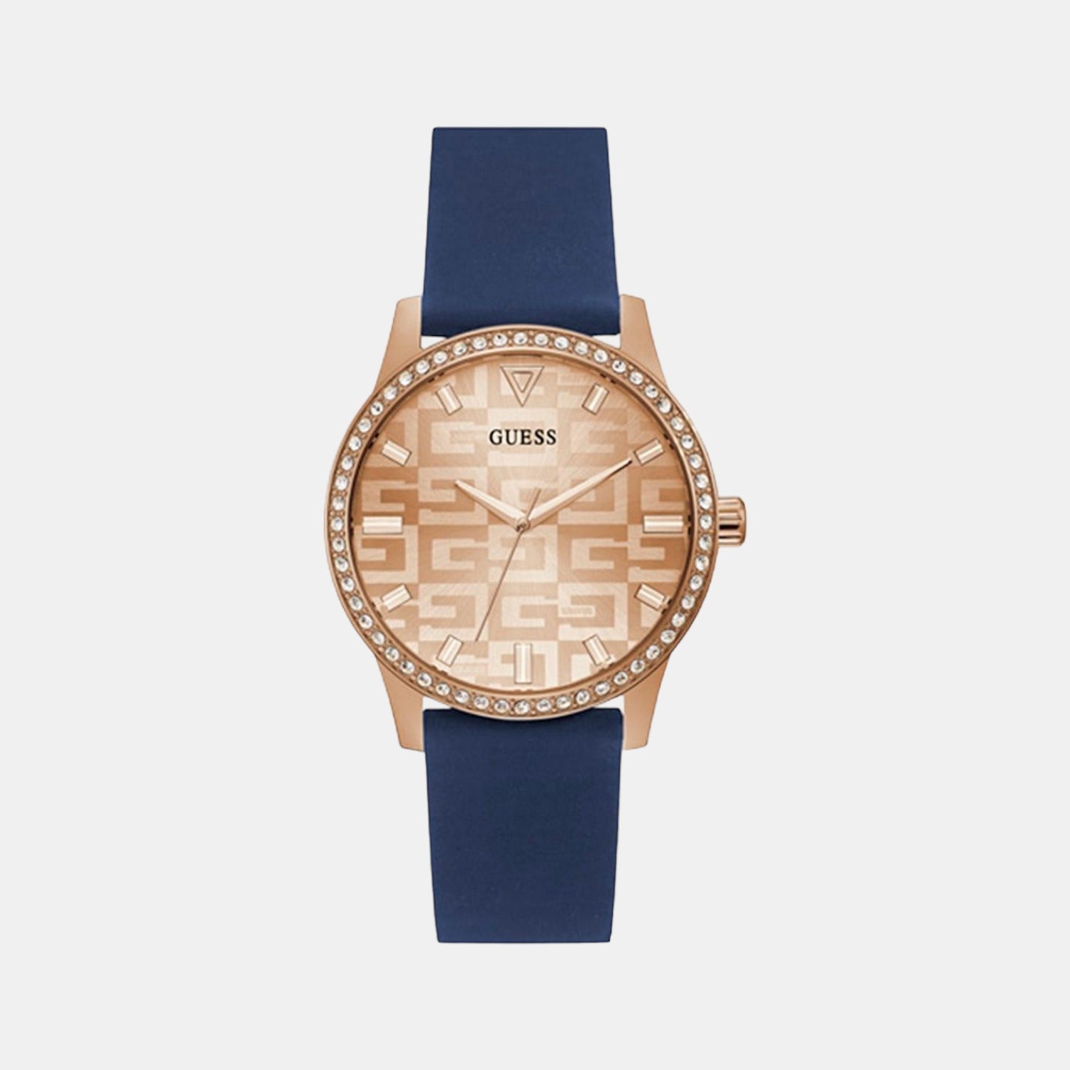 Guess G Check Women Quartz Rose Gold Dial Analog Silicone Watch GW0355L2