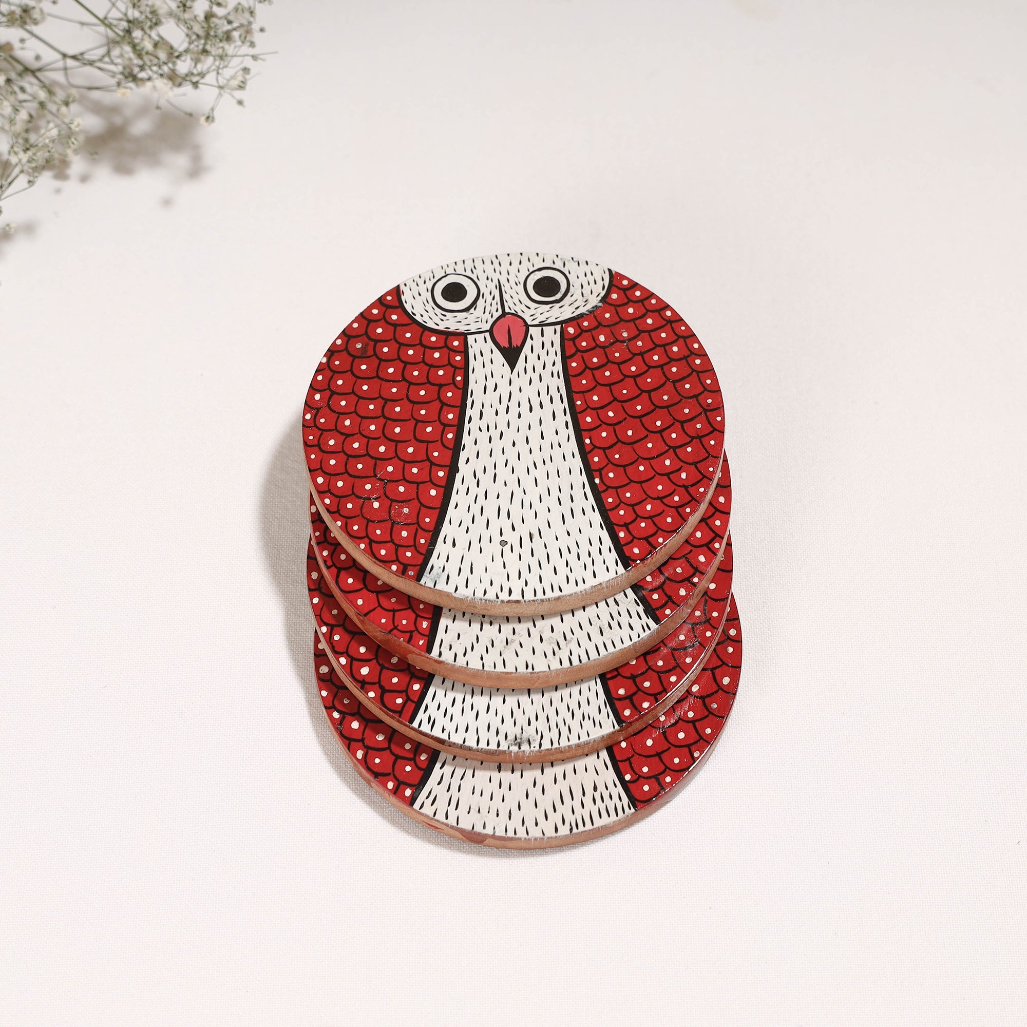 ITOKRI CRAFTS INITIATIVE Bengal Patua Handpainted Akashmoni Wooden Coasters (Set of 4) - view 2