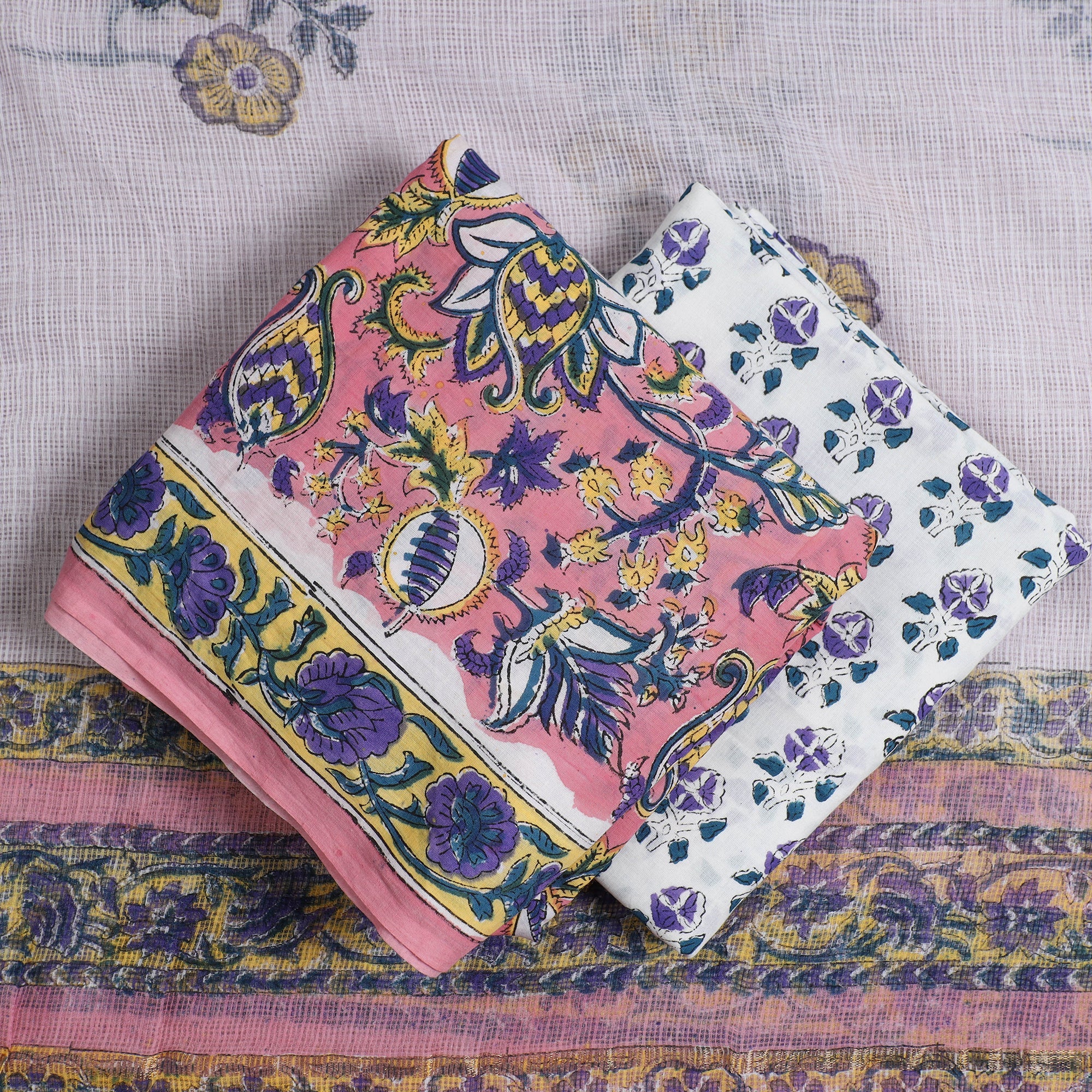 KUSUMLATA 3pc Sanganeri Block Printed Cotton Suit Material with Kota Doria Dupatta 15 - view 2